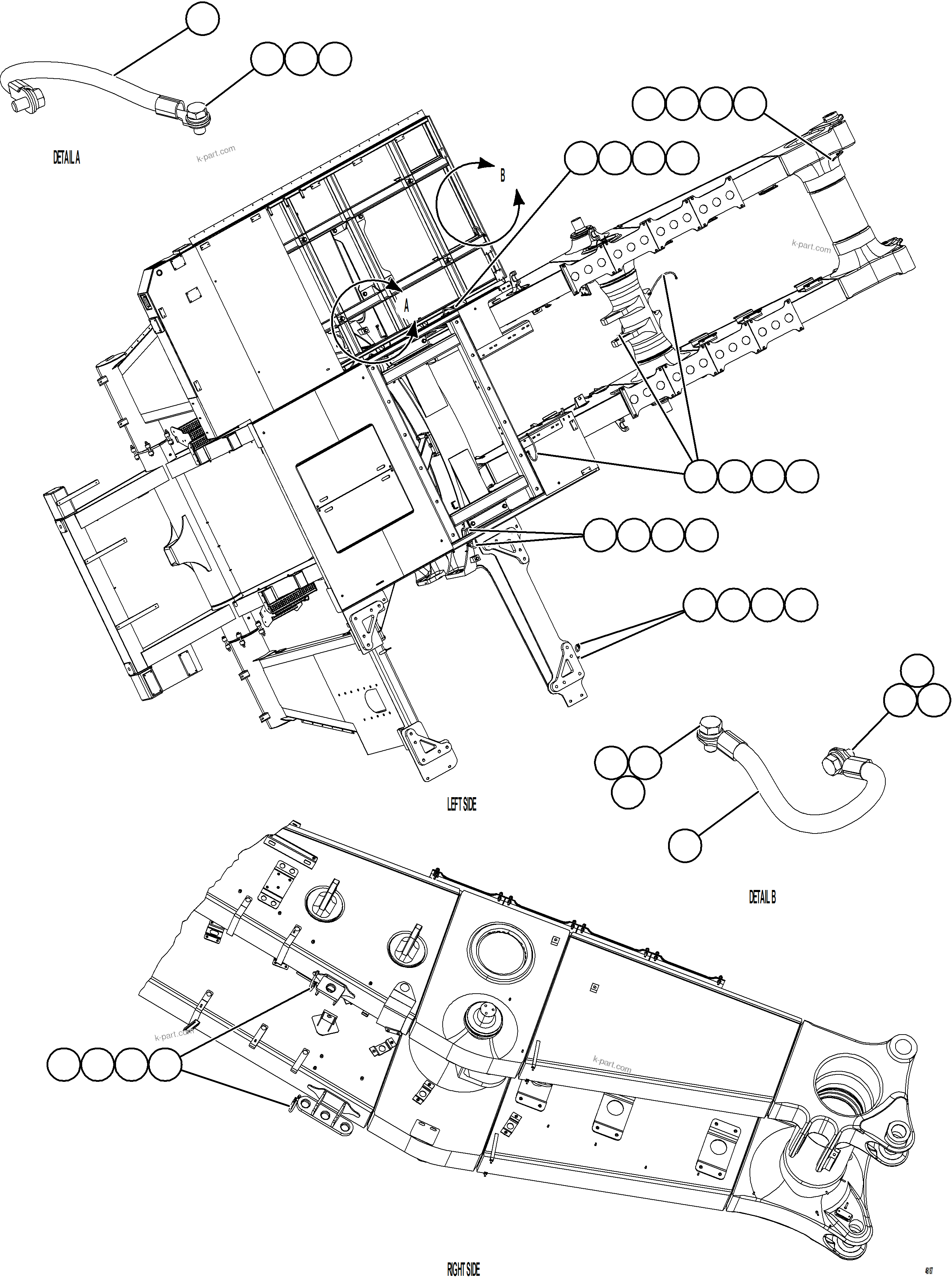 Komatsu parts book diagram for AFE84-M 730E-10 S/N A50047 - A50048  KAL: FRAME GROUND WIRING