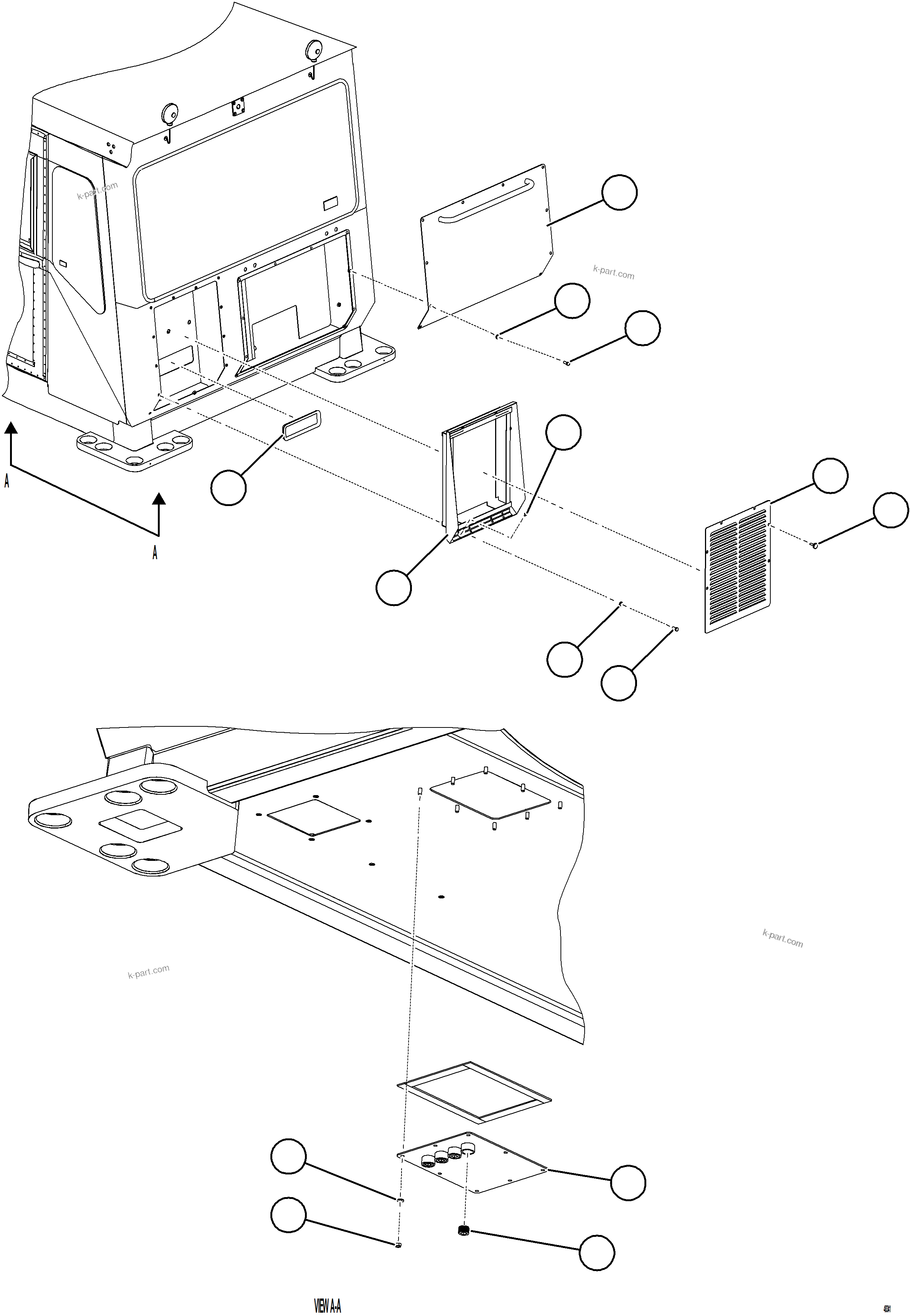 Komatsu parts book diagram for AFE84-M 730E-10 S/N A50047 - A50048  KAL: CAB EXTERNAL COVERS