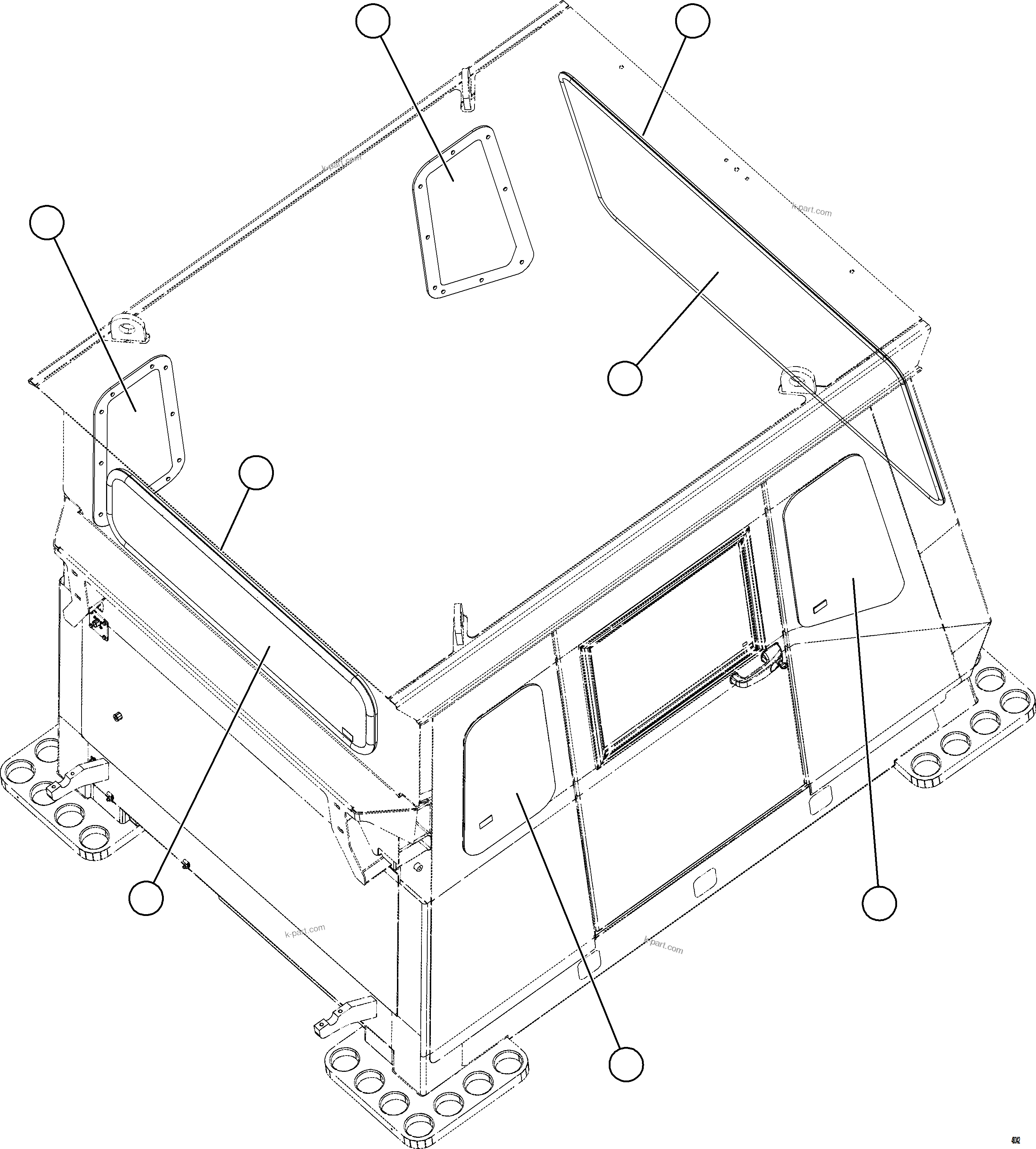 Komatsu parts book diagram for AFE84-M 730E-10 S/N A50047 - A50048  KAL: CAB WINDOWS