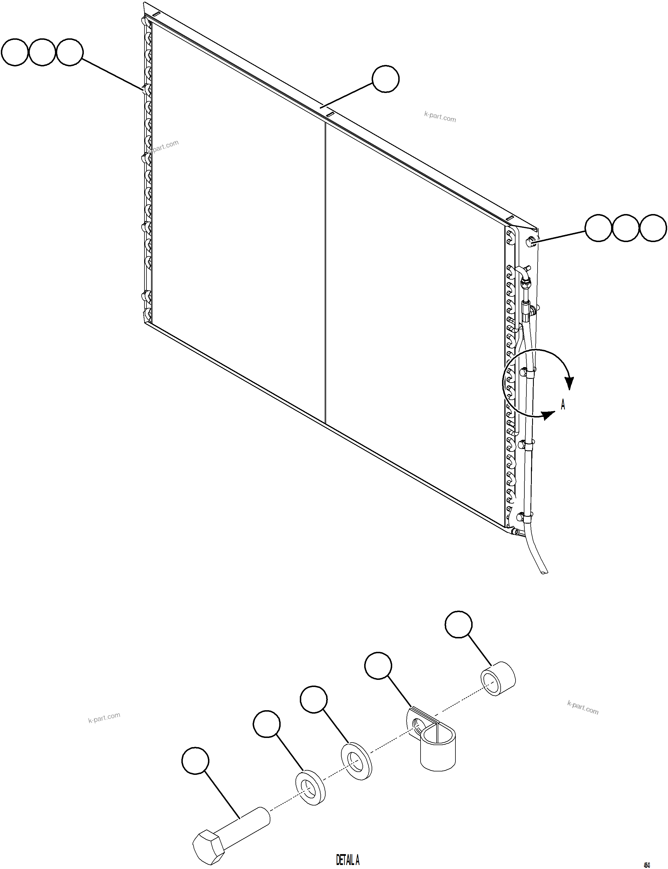 Komatsu parts book diagram for AFE84-M 730E-10 S/N A50047 - A50048  KAL: A/C CONDENSER INSTALLATION