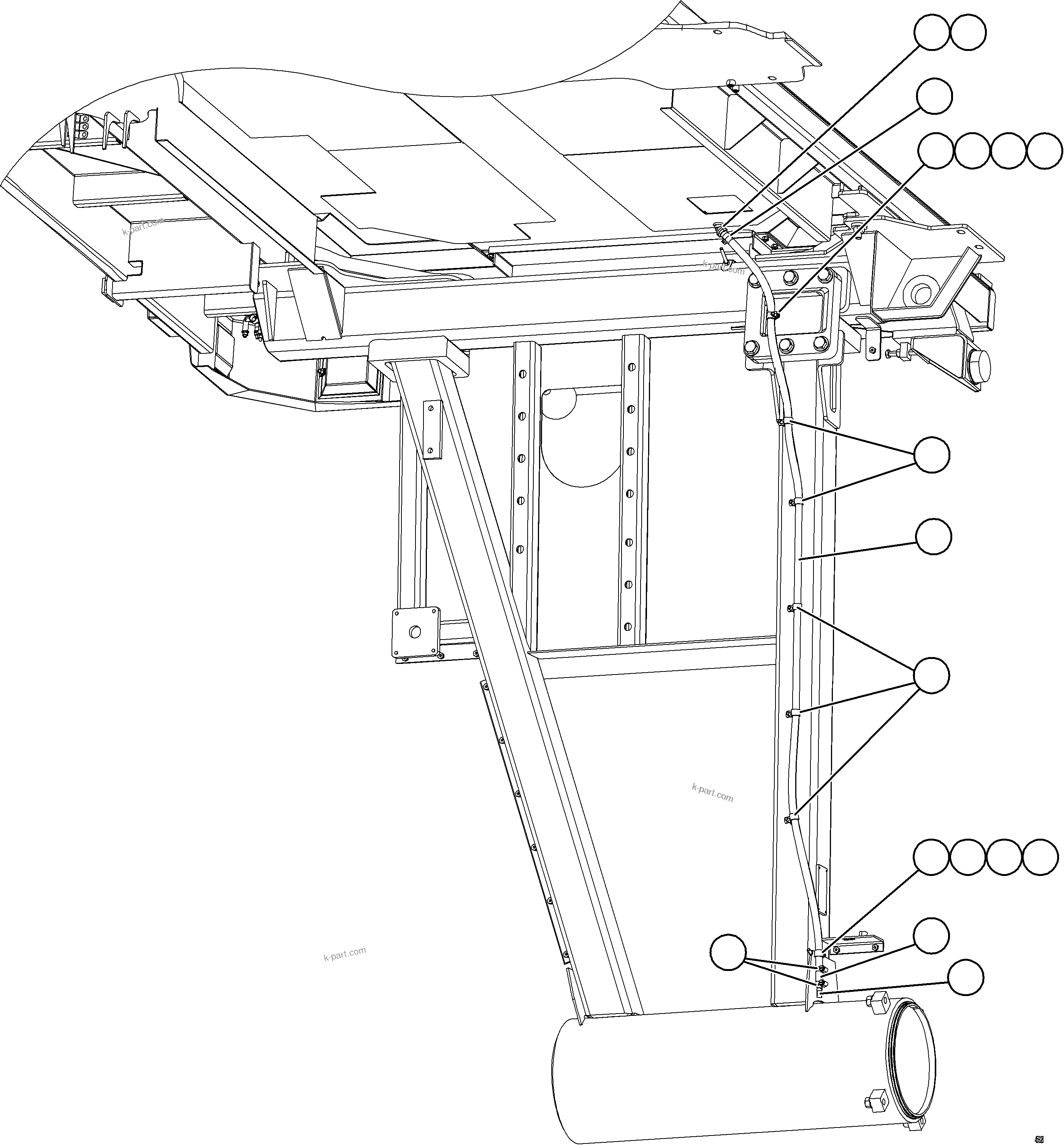 Komatsu parts book diagram for AFE84-M 730E-10 S/N A50047 - A50048  KAL: HEATER/AC DRAIN HOSE INSTALLATION