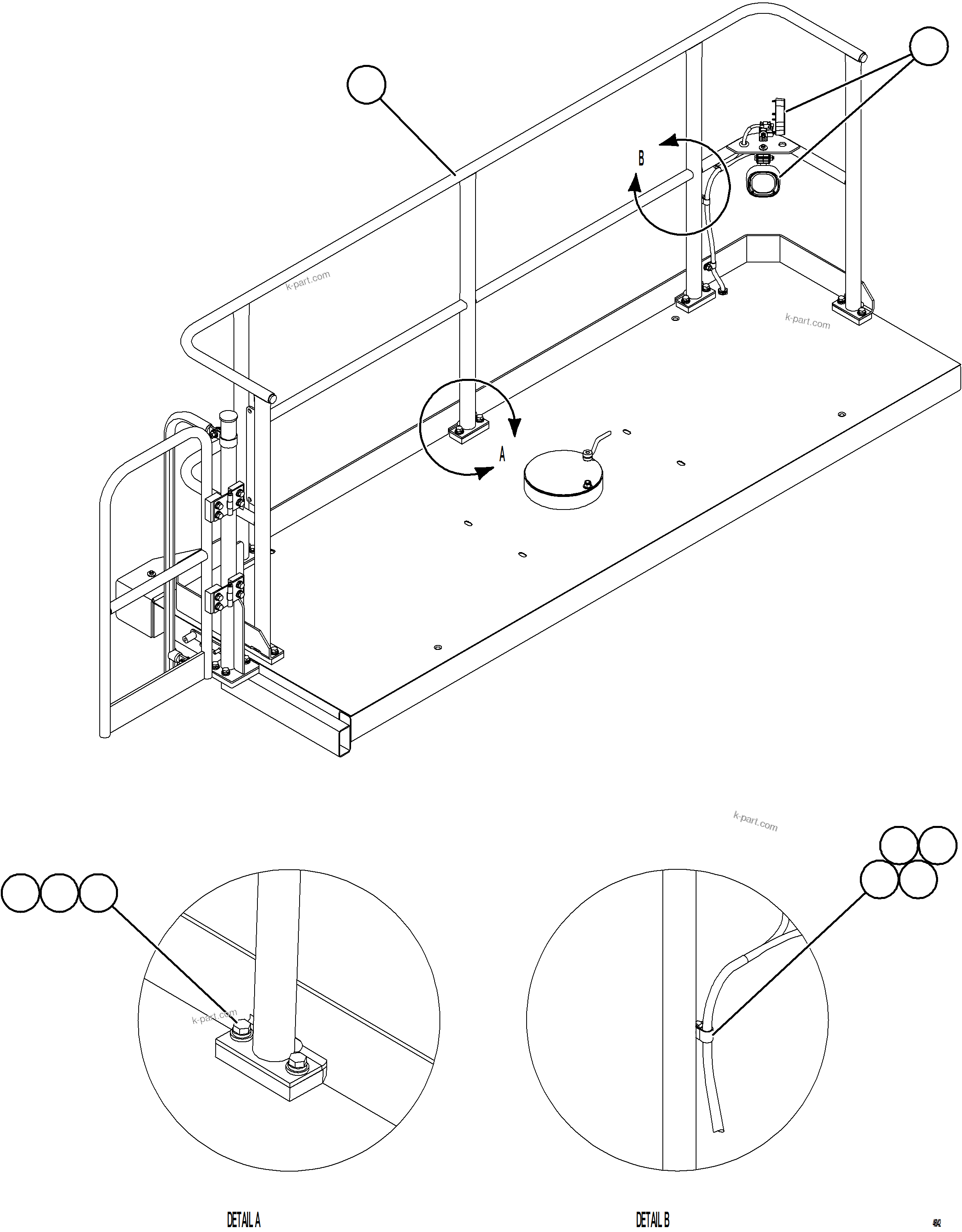Komatsu parts book diagram for AFE84-M 730E-10 S/N A50047 - A50048  KAL: GRILLE HANDRAIL