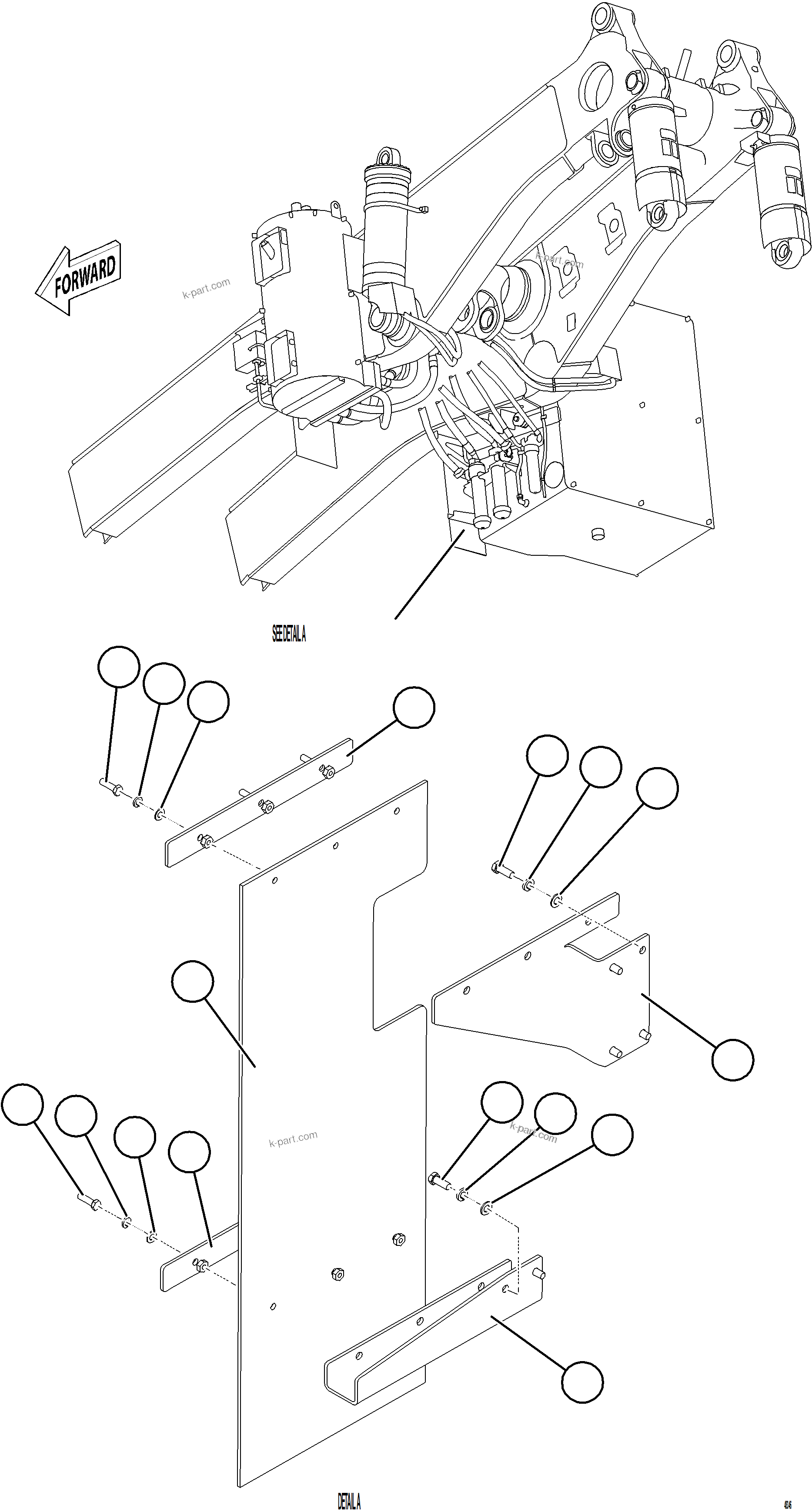 Komatsu parts book diagram for AFE84-M 730E-10 S/N A50047 - A50048  KAL: FUEL TANK MUD FLAP (STANDARD)
