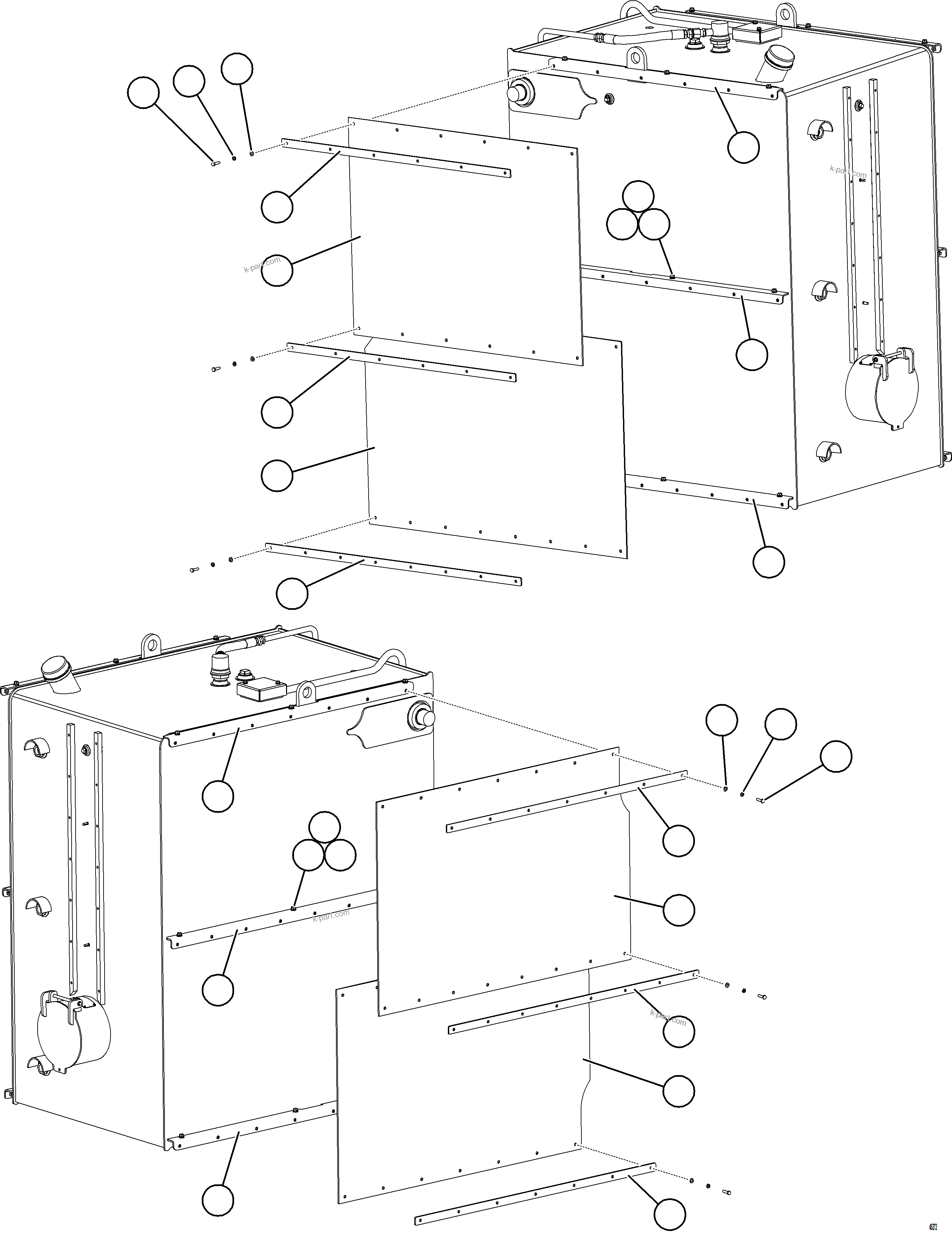 Komatsu parts book diagram for AFE84-M 730E-10 S/N A50047 - A50048  KAL: FUEL TANK MUD FLAPS (OPTIONAL)