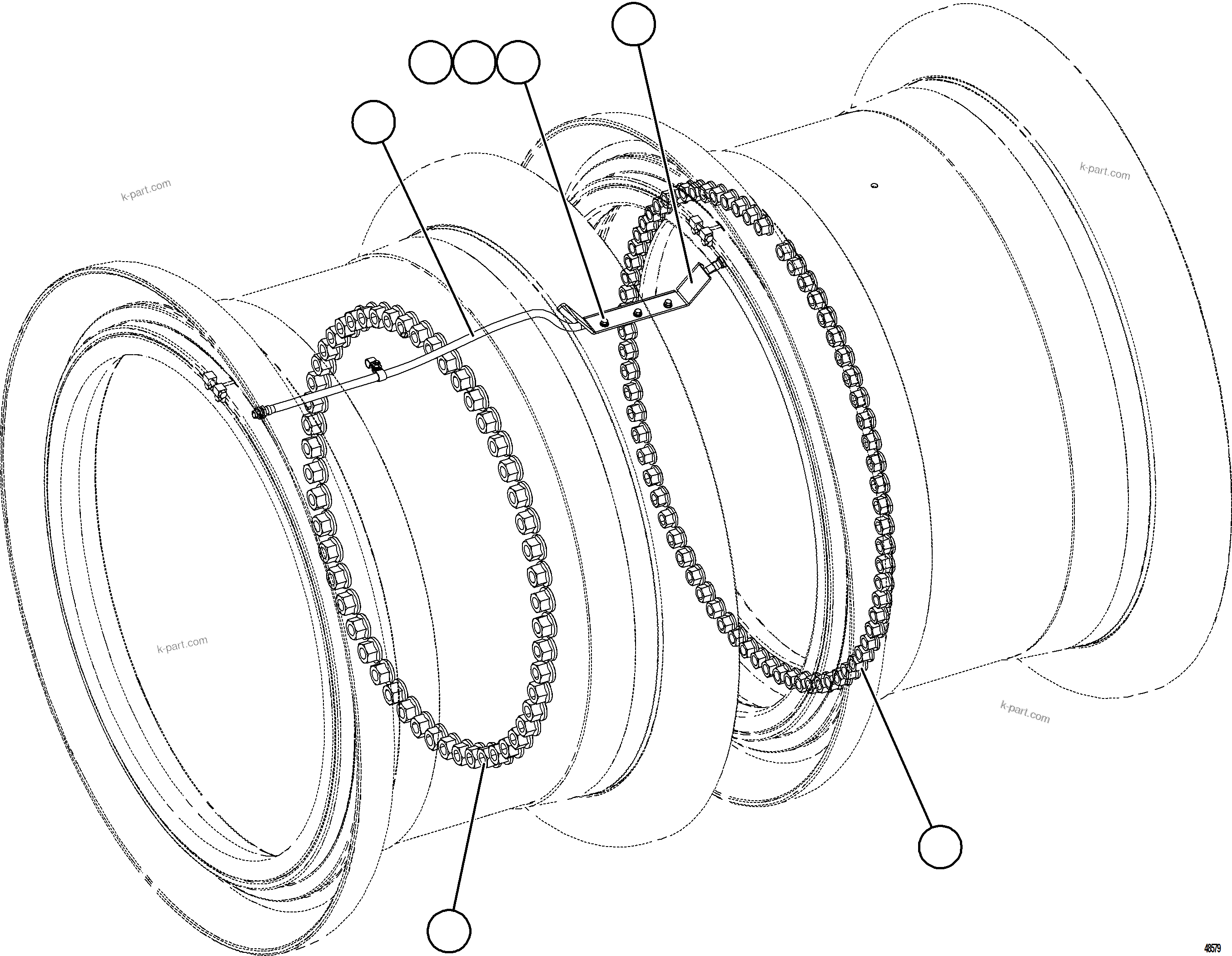 Komatsu parts book diagram for AFE84-M 730E-10 S/N A50047 - A50048  KAL: REAR WHEEL INSTALLATION - SMART RIM