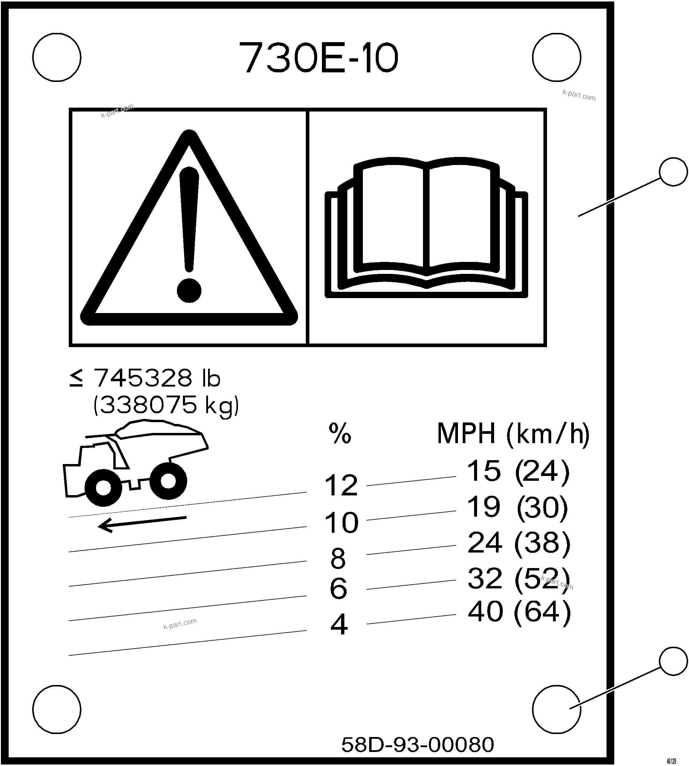 Komatsu parts book diagram for AFE84-M 730E-10 S/N A50047 - A50048  KAL: GRADE/SPEED CHART