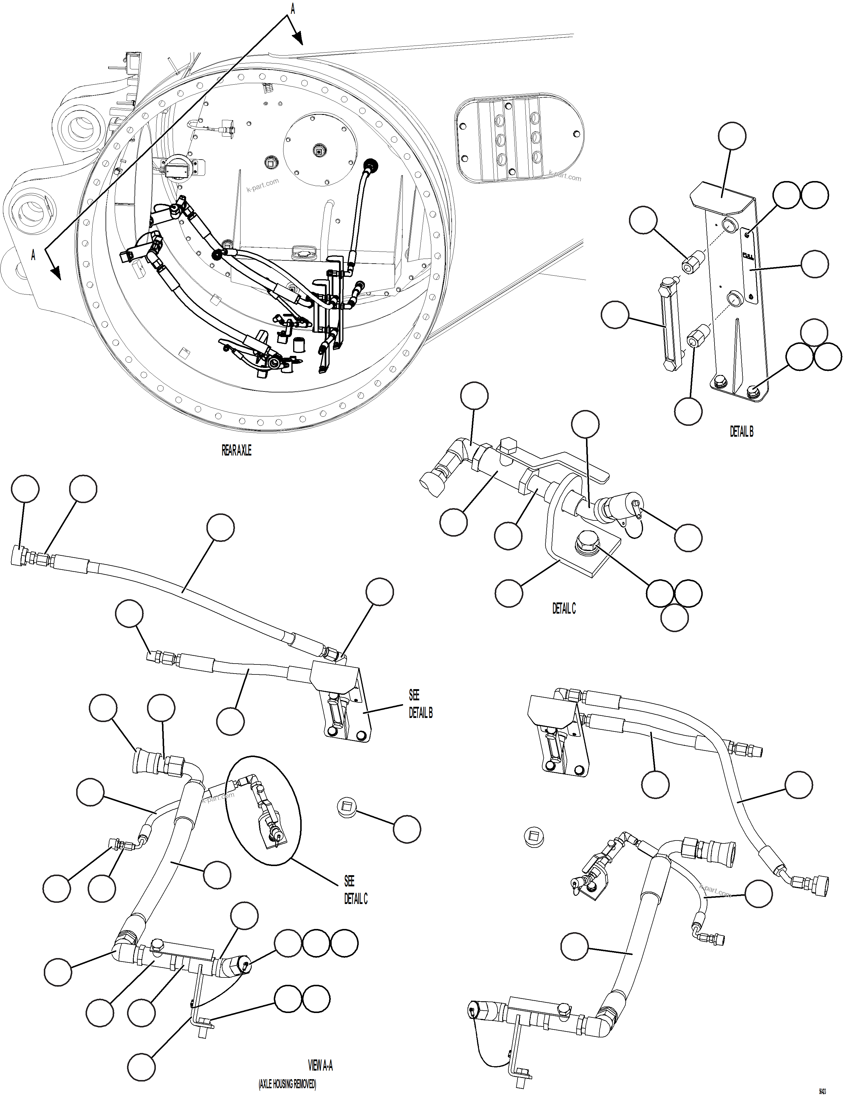Komatsu parts book diagram for AFE84-M 730E-10 S/N A50047 - A50048  KAL: REAR AXLE SERVICE CENTER