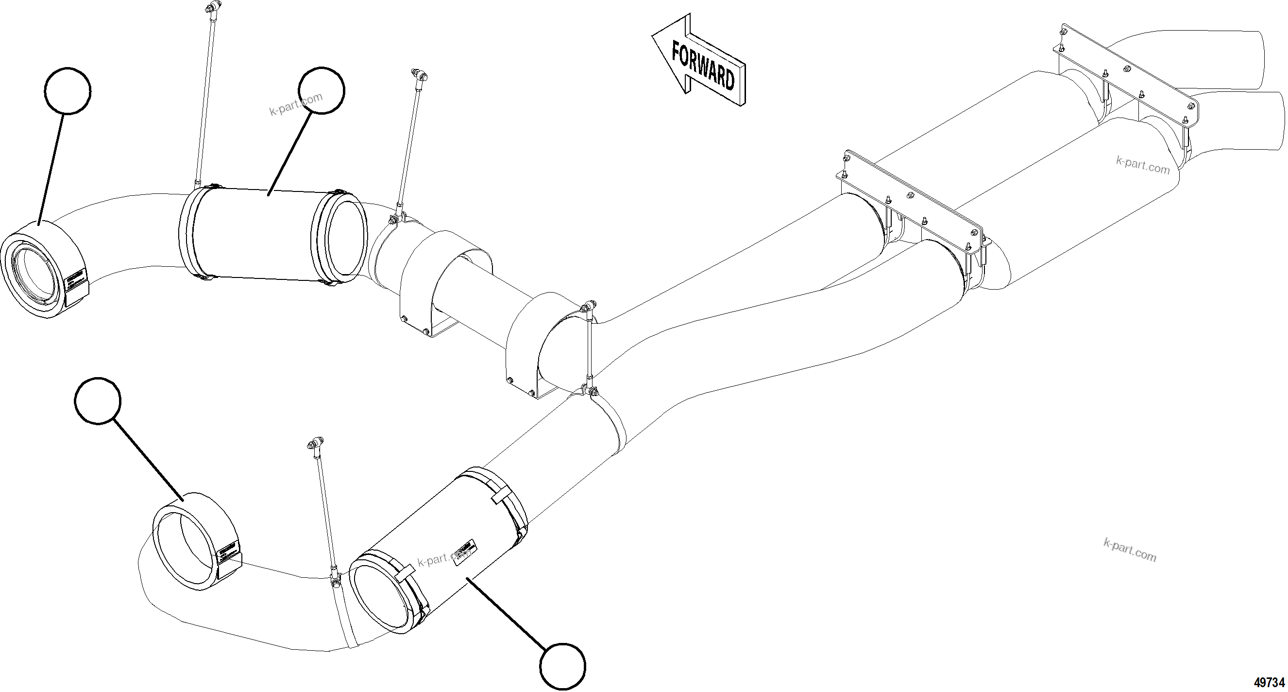 Komatsu parts book diagram for AFE84-P 730E-10 S/N A50051 - A50054  KAL: EXHAUST BLANKETS