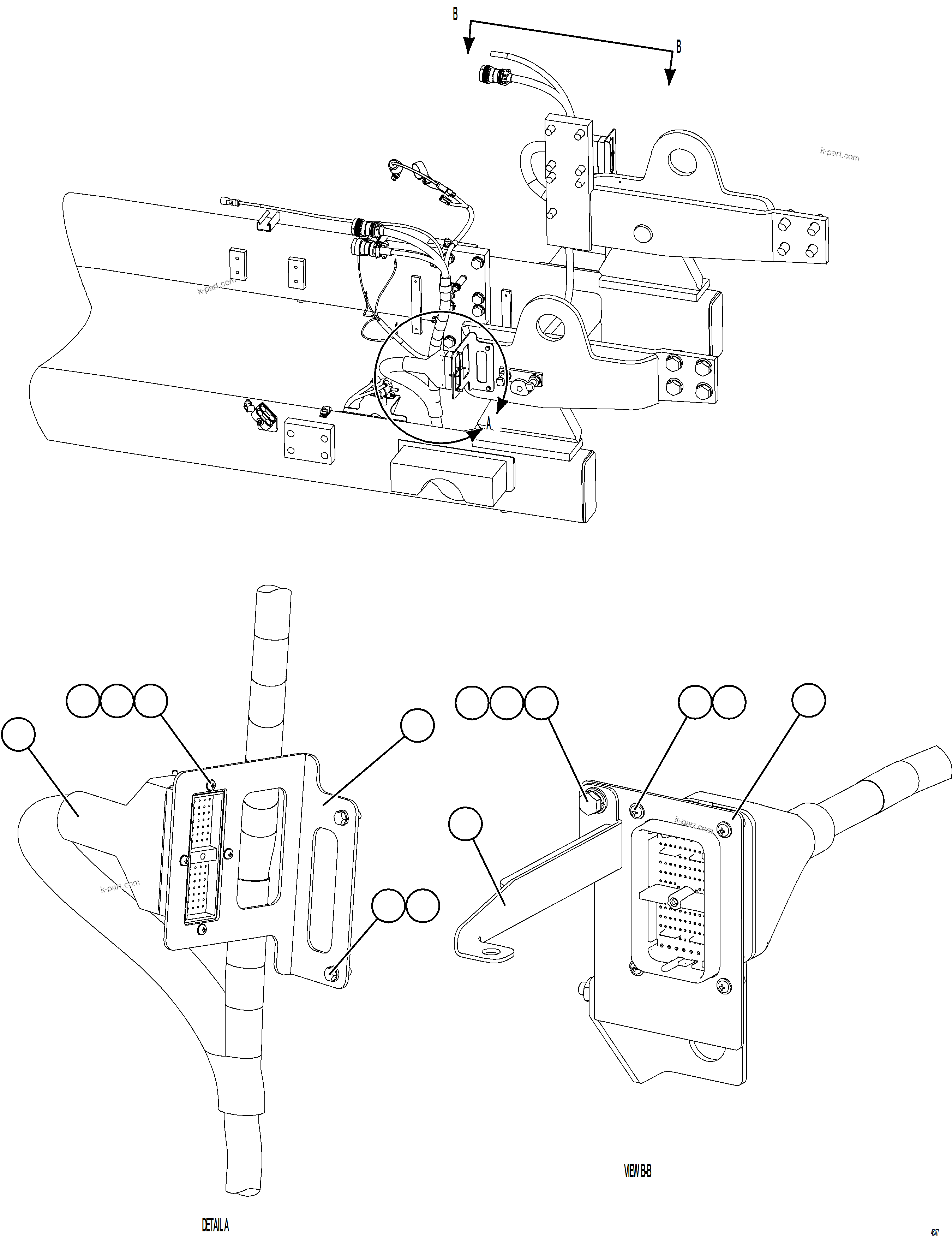 Komatsu parts book diagram for AFE84-P 730E-10 S/N A50051 - A50054  KAL: EXTERNAL ENGINE WIRING HARNESS INSTALLATION