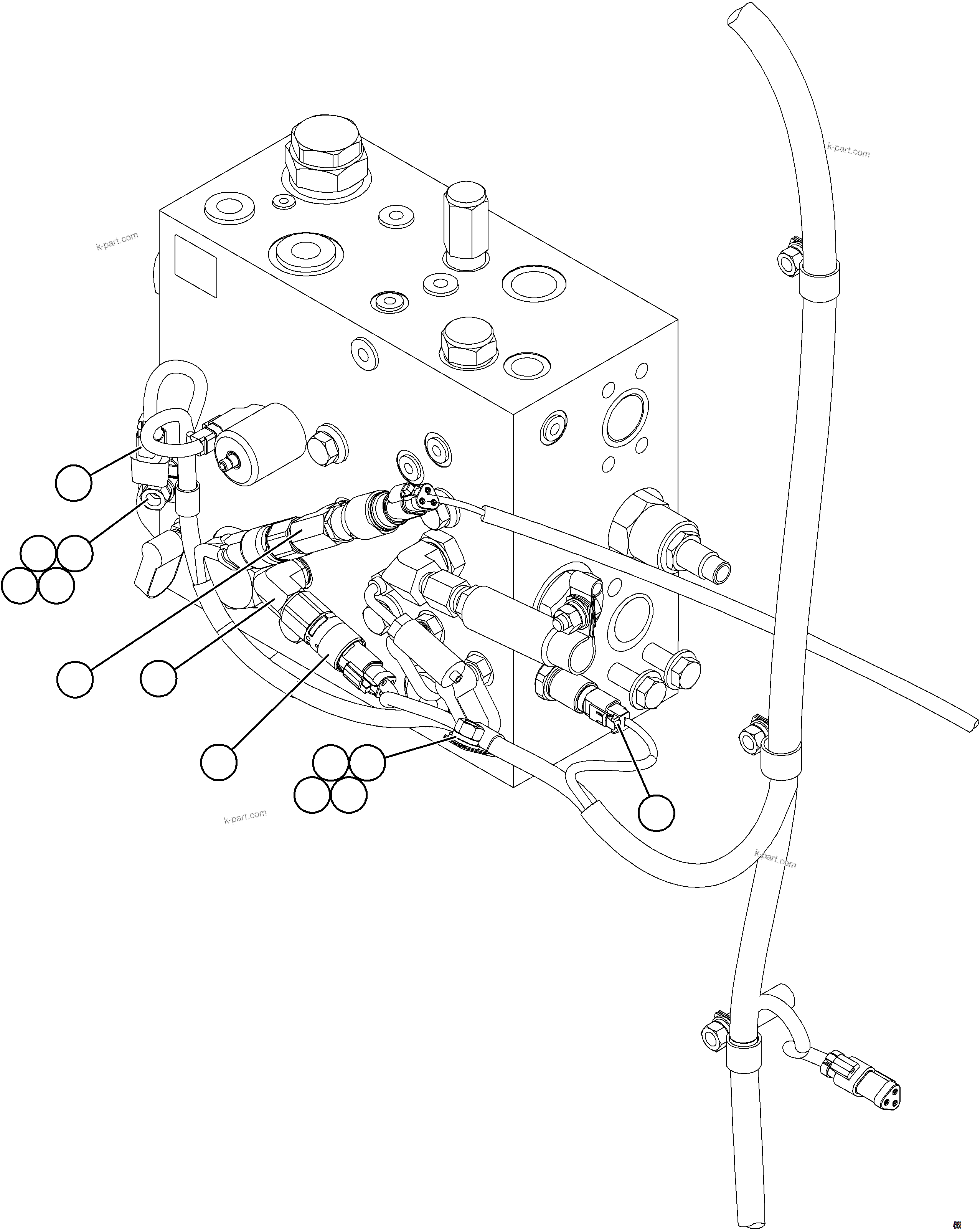 Komatsu parts book diagram for AFE84-P 730E-10 S/N A50051 - A50054  KAL: BLEEDDOWN MANIFOLD PRESSURE SENSOR & SWITCHES