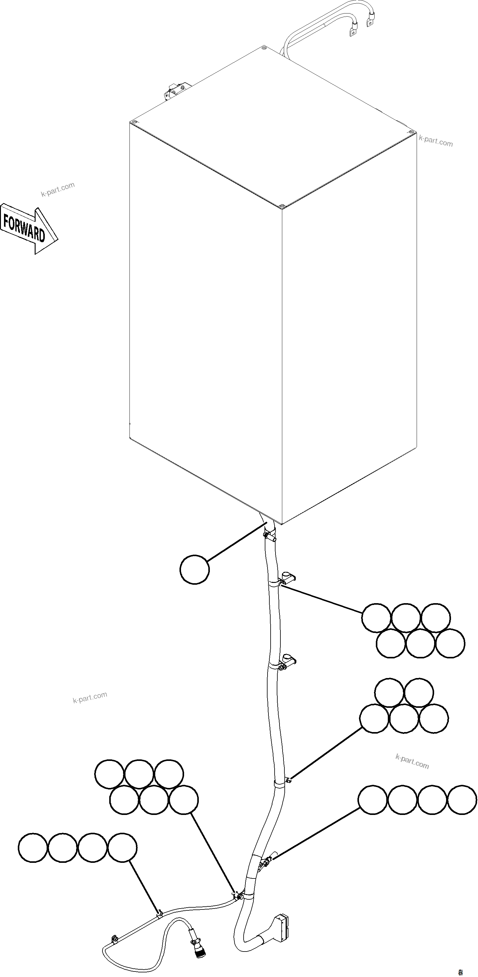 Komatsu parts book diagram for AFE84-P 730E-10 S/N A50051 - A50054  KAL: RIGHT FRONT FRAME RAIL HARNESS    2/3