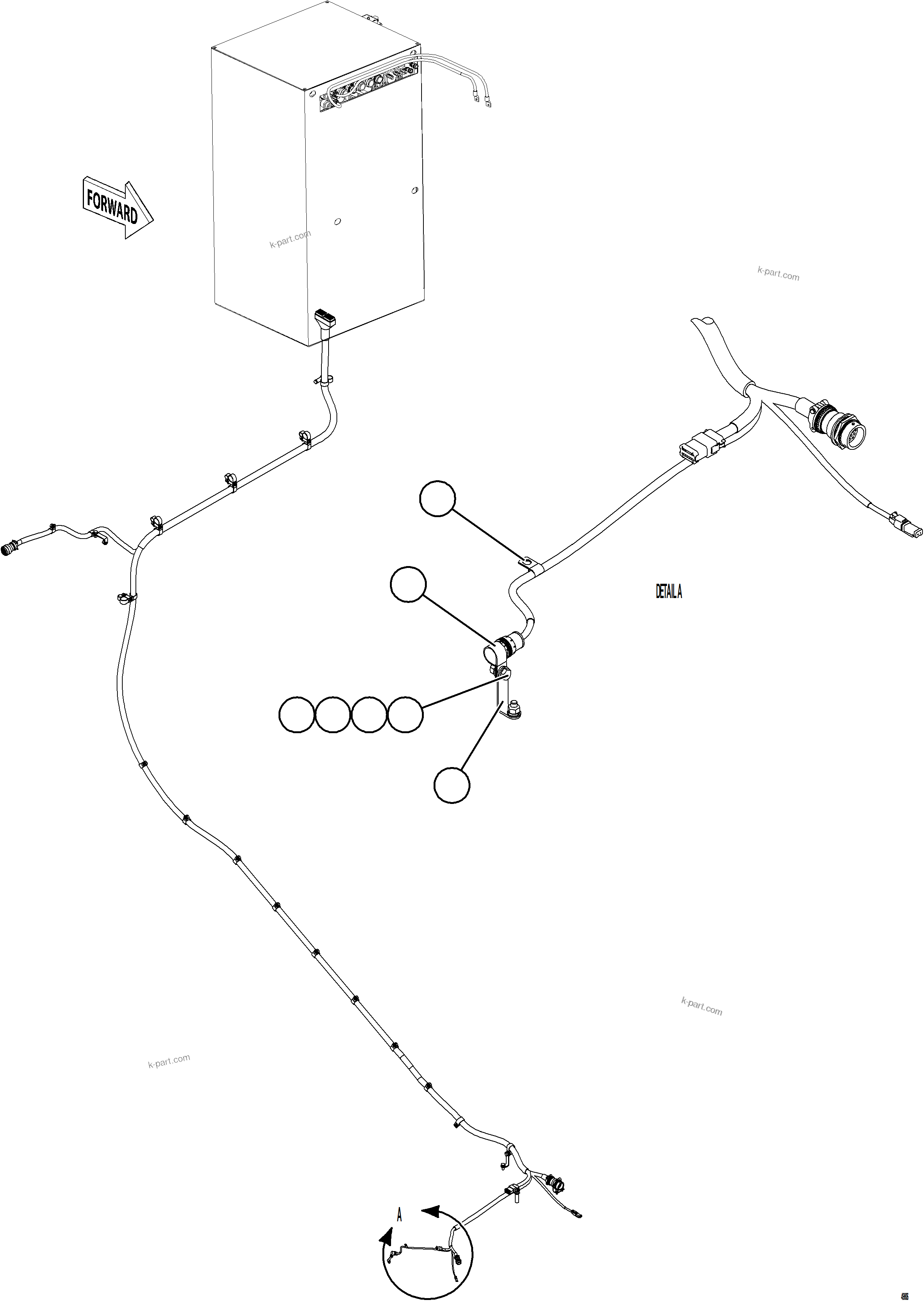 Komatsu parts book diagram for AFE84-P 730E-10 S/N A50051 - A50054  KAL: RIGHT FRONT FRAME RAIL HARNESS    3/3