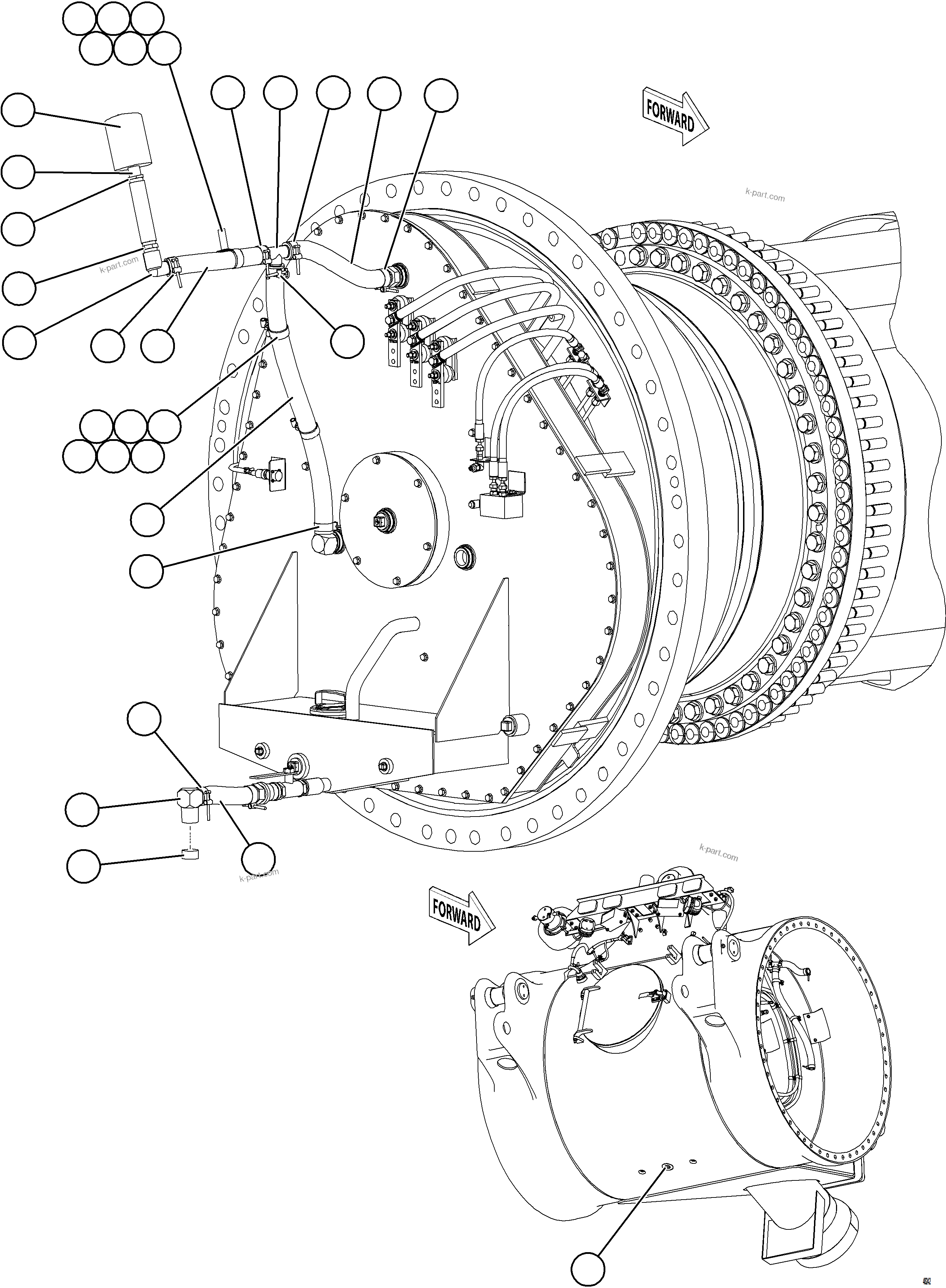 Komatsu parts book diagram for AFE84-P 730E-10 S/N A50051 - A50054  KAL: WHEEL MOTOR PIPING - LH