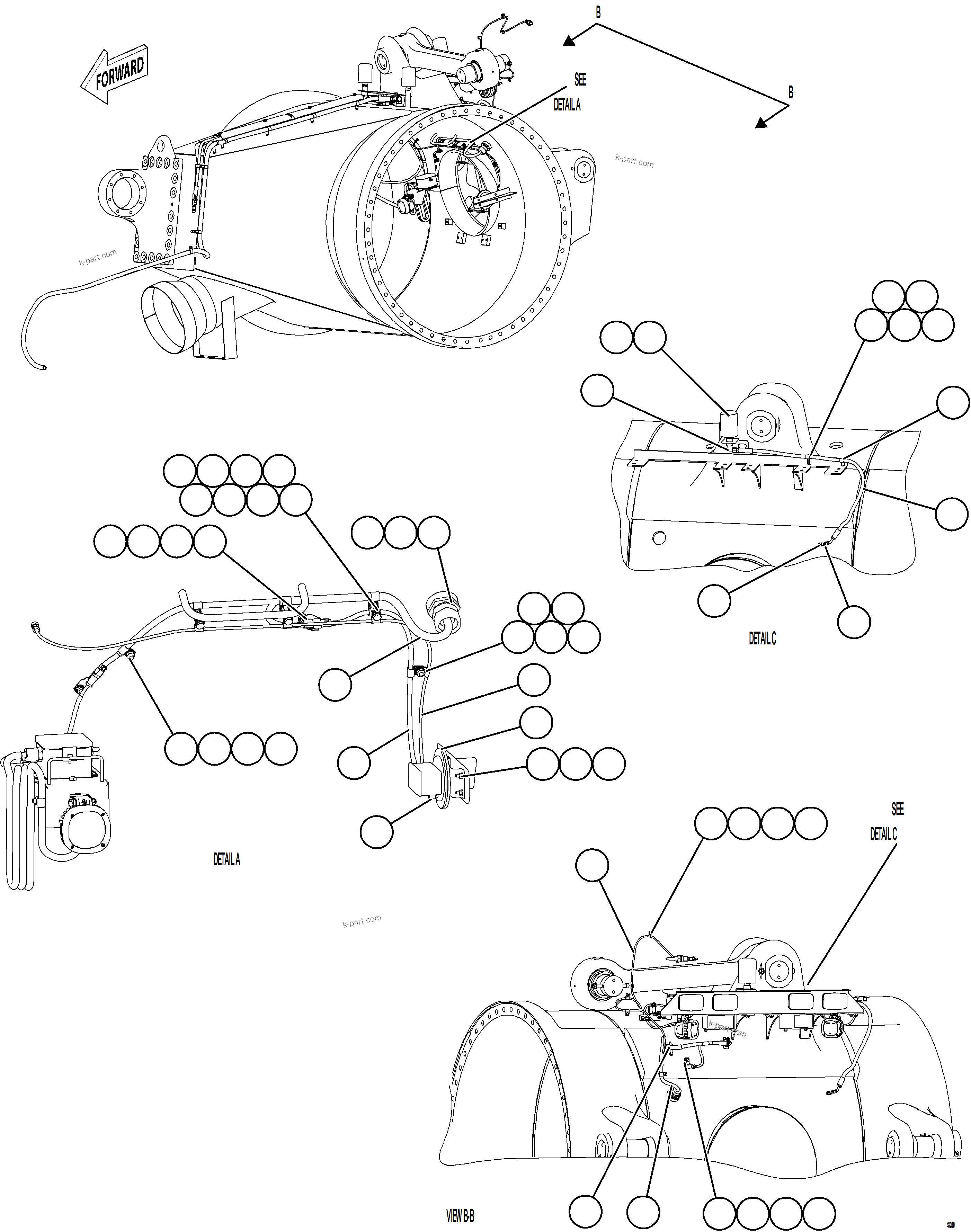 Komatsu parts book diagram for AFE84-P 730E-10 S/N A50051 - A50054  KAL: REAR AXLE BLOWER PRESSURE SWITCH INSTALLATION