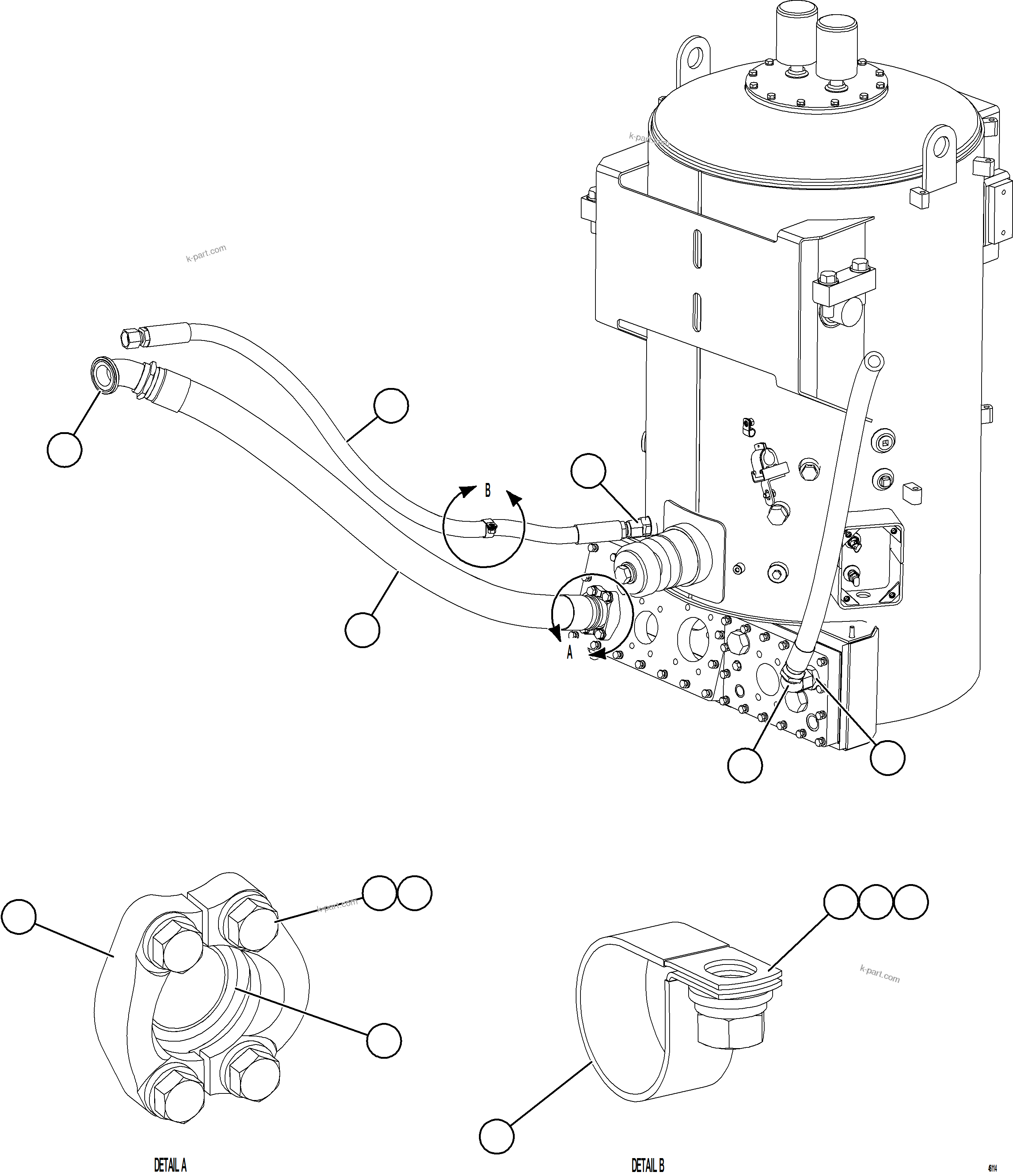 Komatsu parts book diagram for AFE84-P 730E-10 S/N A50051 - A50054  KAL: HYDRAULIC TANK PIPING - STEERING CIRCUIT
