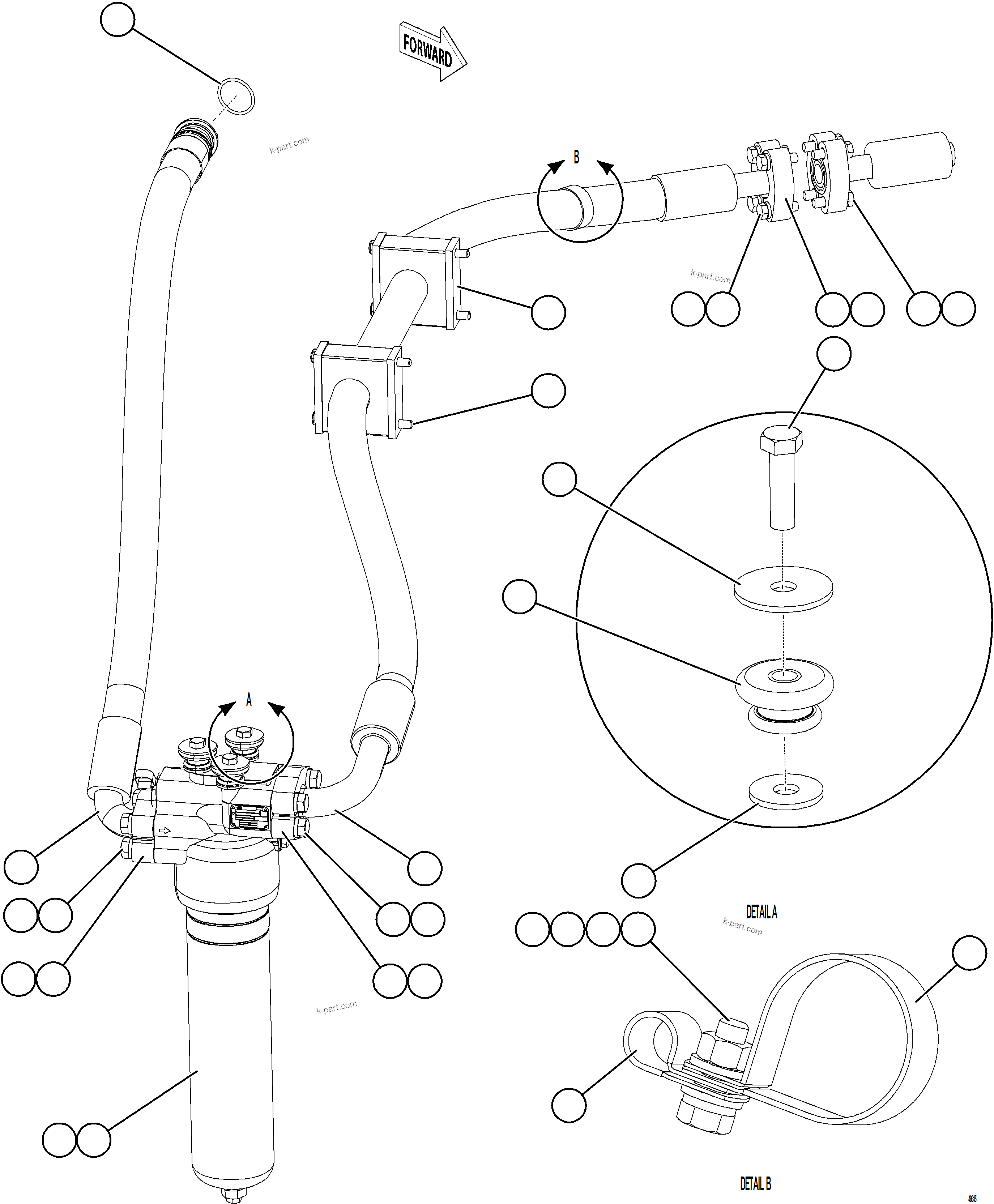 Komatsu parts book diagram for AFE84-P 730E-10 S/N A50051 - A50054  KAL: STEERING FILTER PIPING & INSTALLATION
