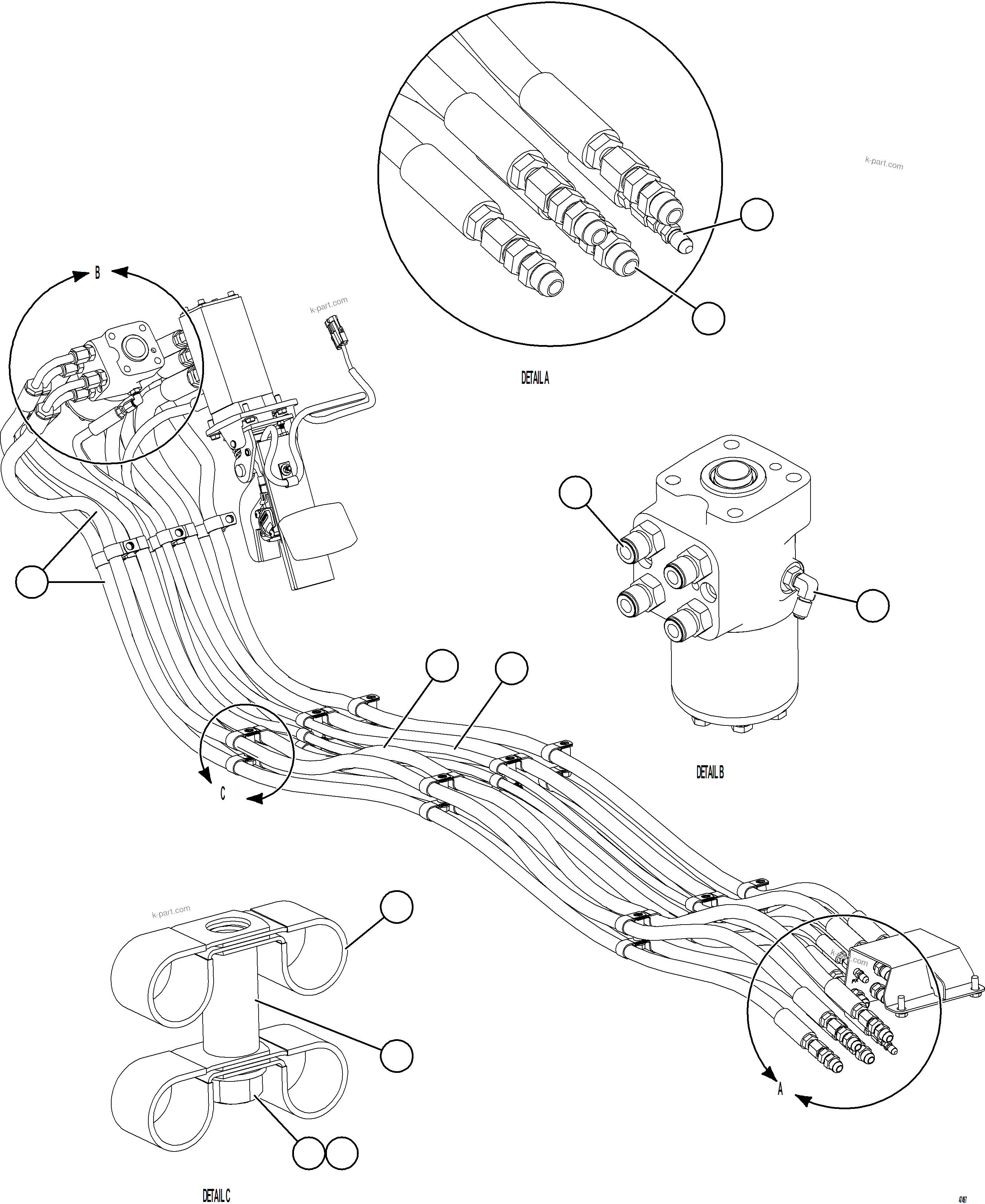 Komatsu parts book diagram for AFE84-P 730E-10 S/N A50051 - A50054  KAL: STEERING CONTROL UNIT PIPING    1/2
