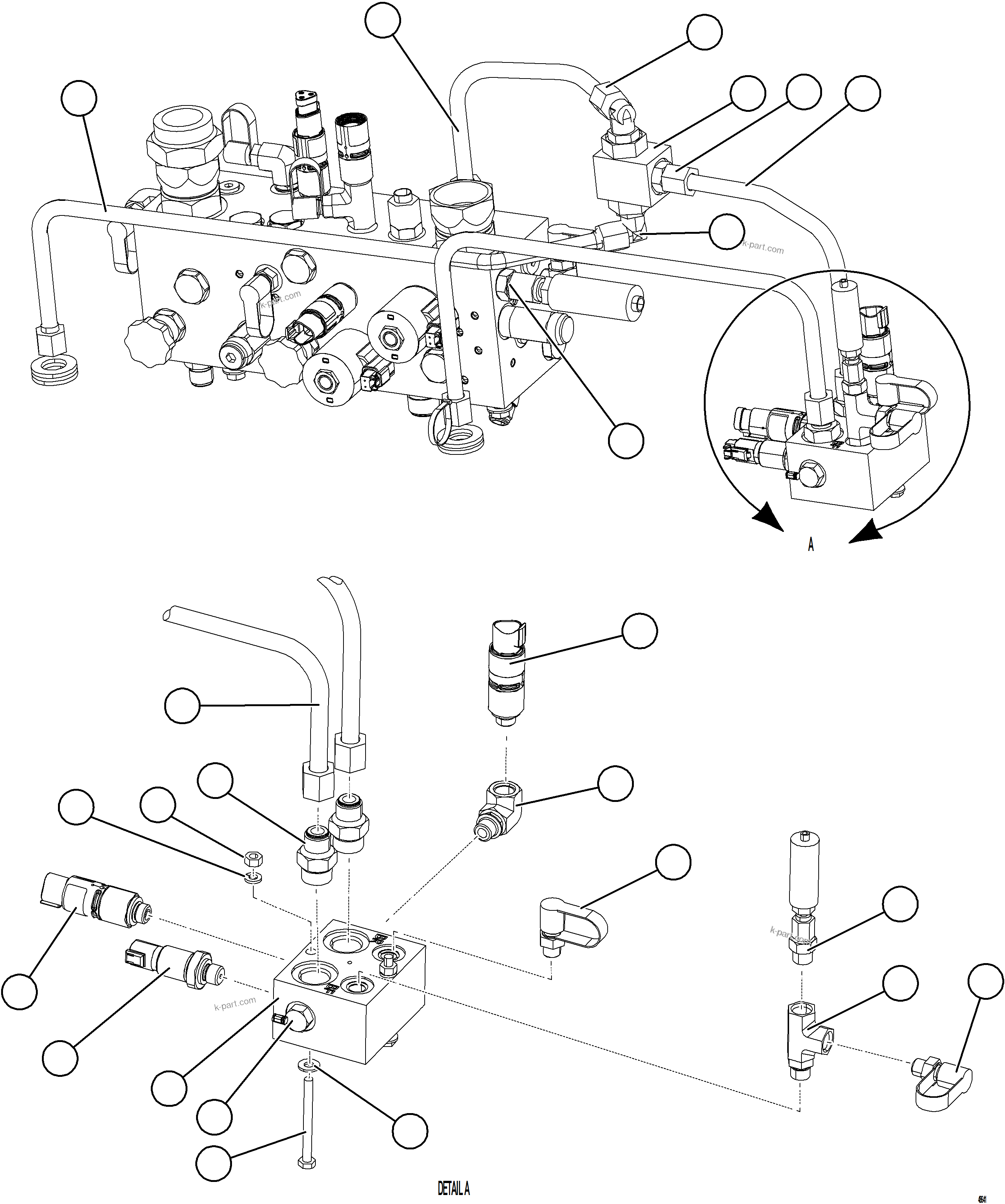 Komatsu parts book diagram for AFE84-P 730E-10 S/N A50051 - A50054  KAL: SHUTTLE VALVE & JUNCTION BLOCK PIPING