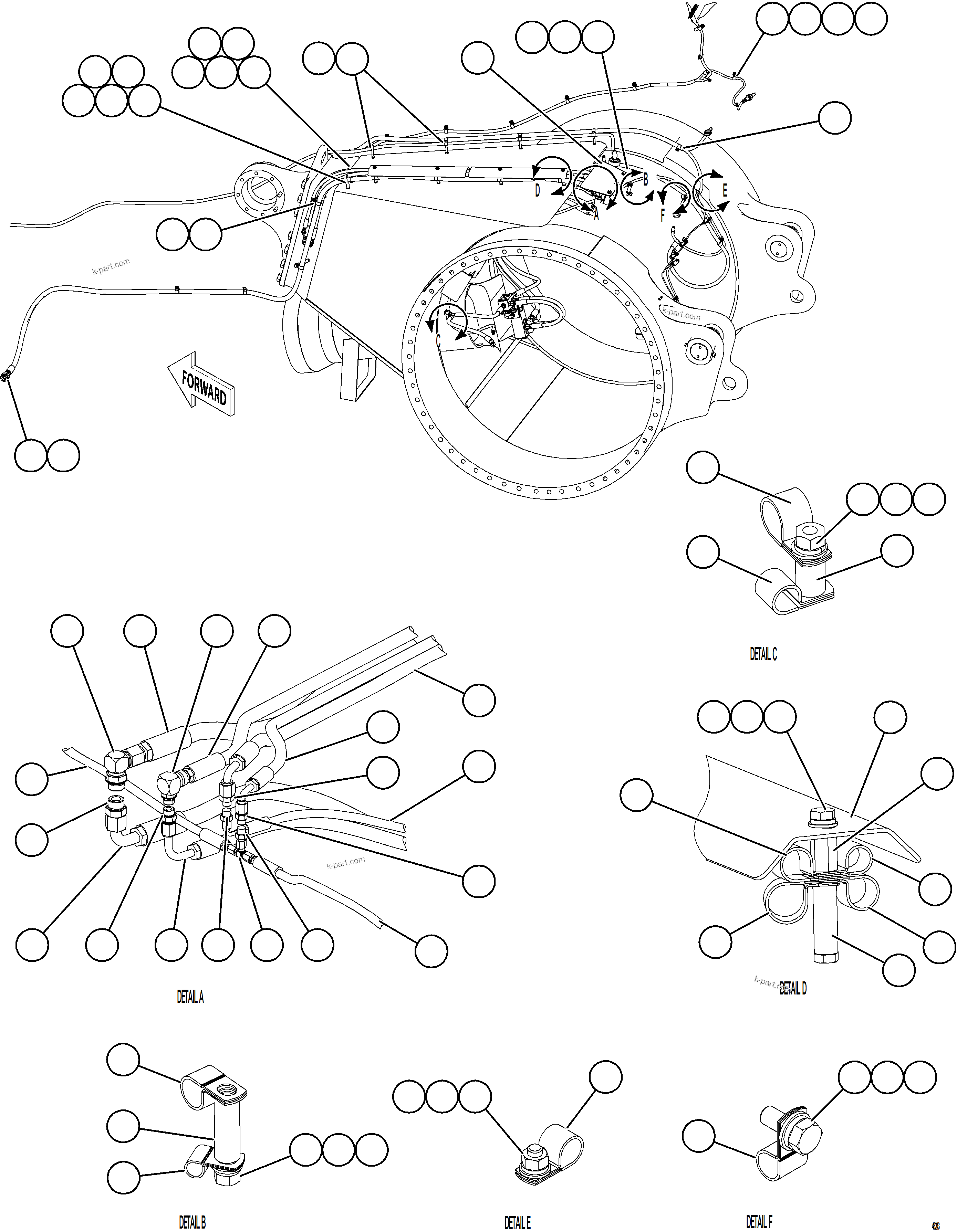 Komatsu parts book diagram for AFE84-P 730E-10 S/N A50051 - A50054  KAL: REAR BRAKE APPLY PIPING    2/3