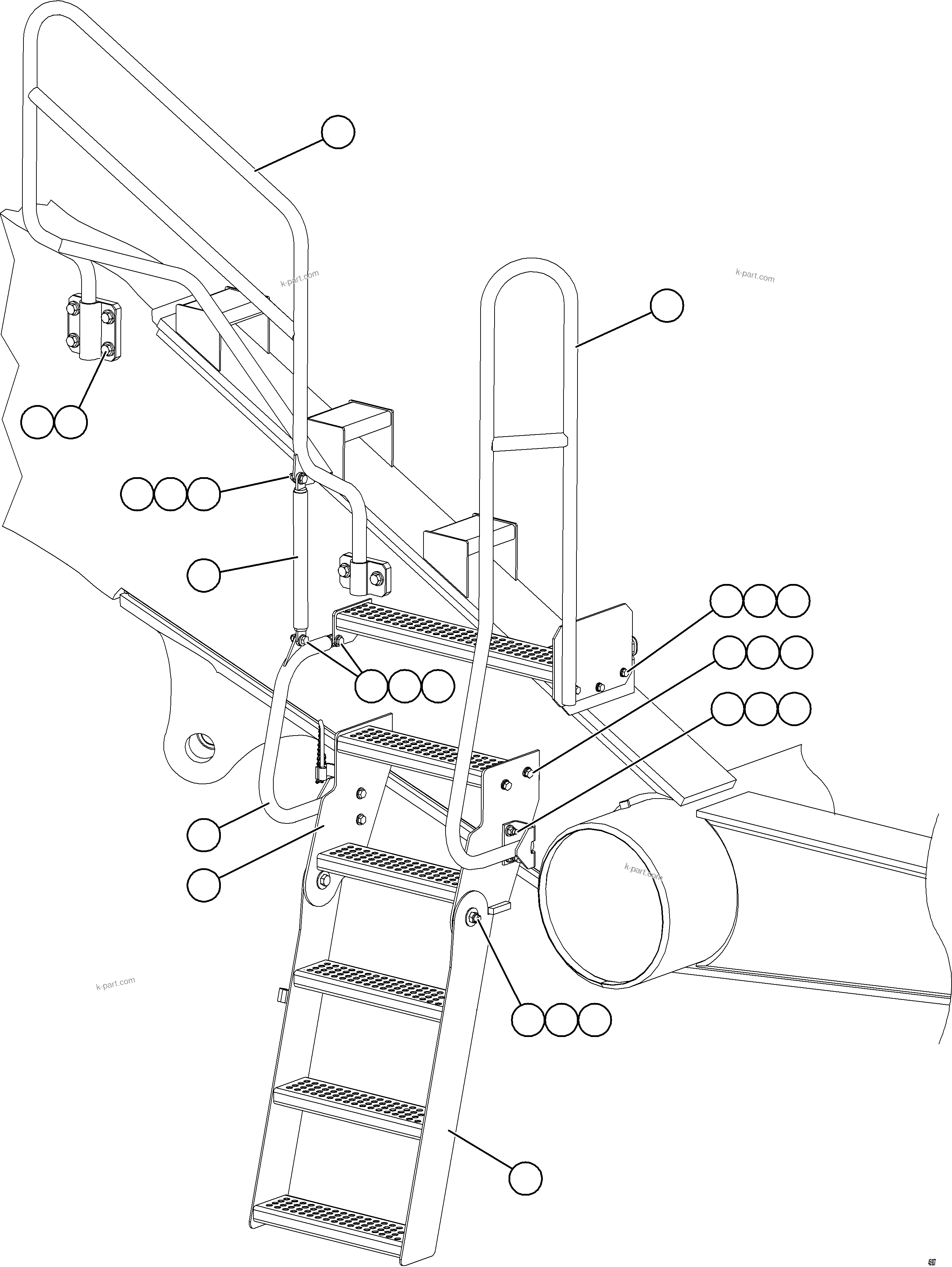 Komatsu parts book diagram for AFE84-P 730E-10 S/N A50051 - A50054  KAL: RH ENGINE ACCESS LADDER & HANDRAILS
