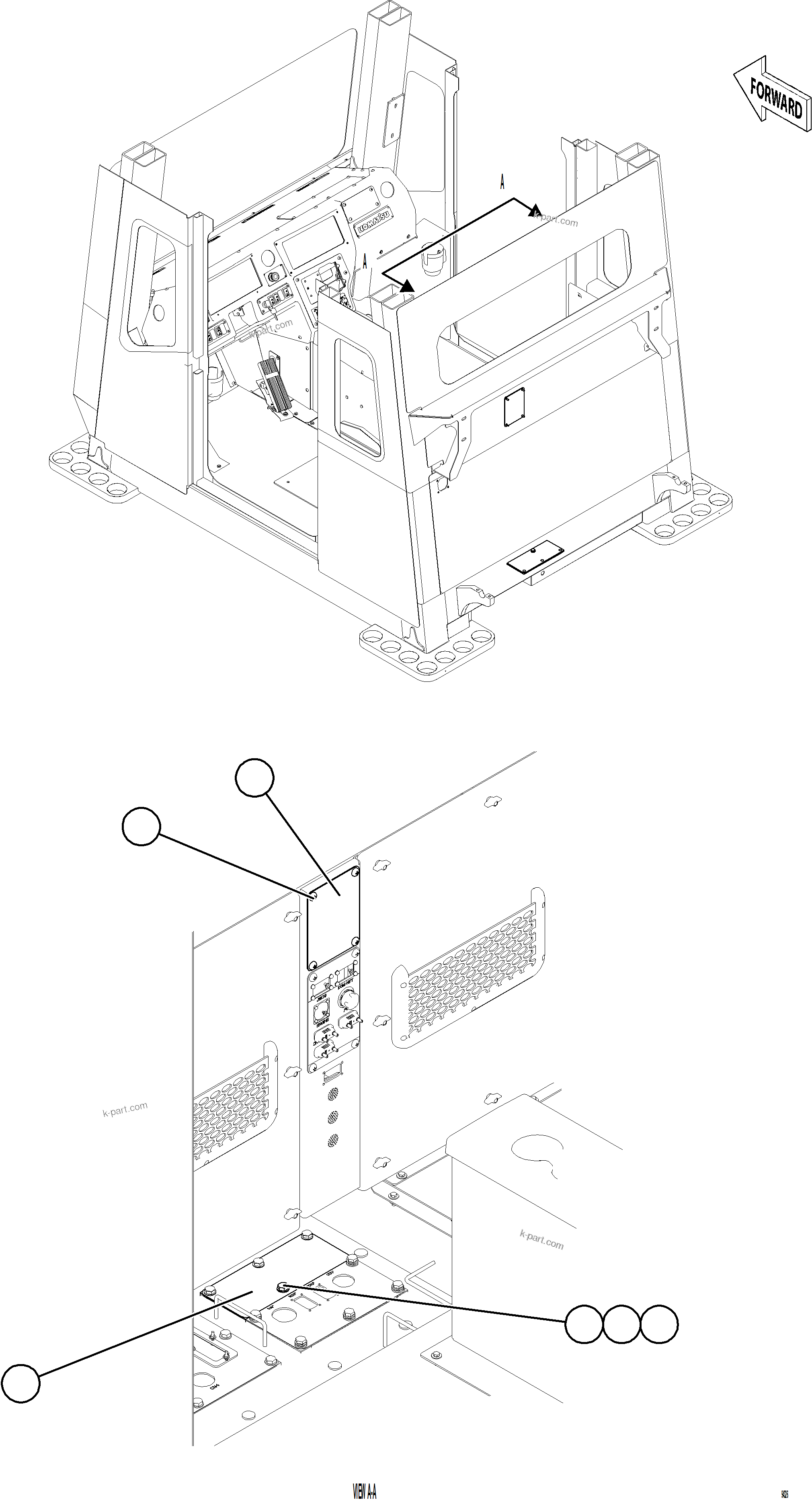 Komatsu parts book diagram for AFE84-P 730E-10 S/N A50051 - A50054  KAL: CAB BLANKING PLATES    3/4