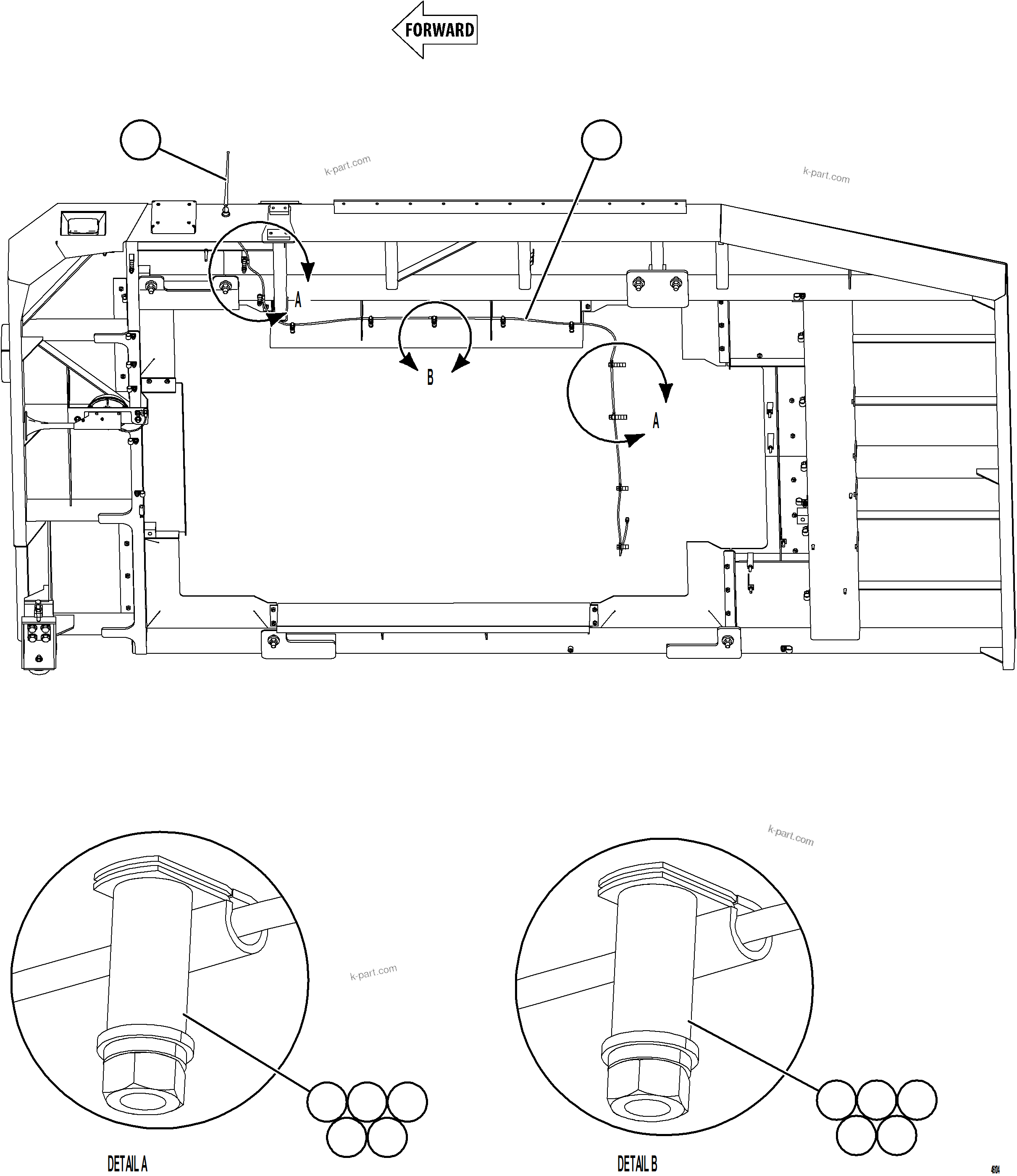 Komatsu parts book diagram for AFE84-P 730E-10 S/N A50051 - A50054  KAL: RADIO ANTENNA INSTALLATION