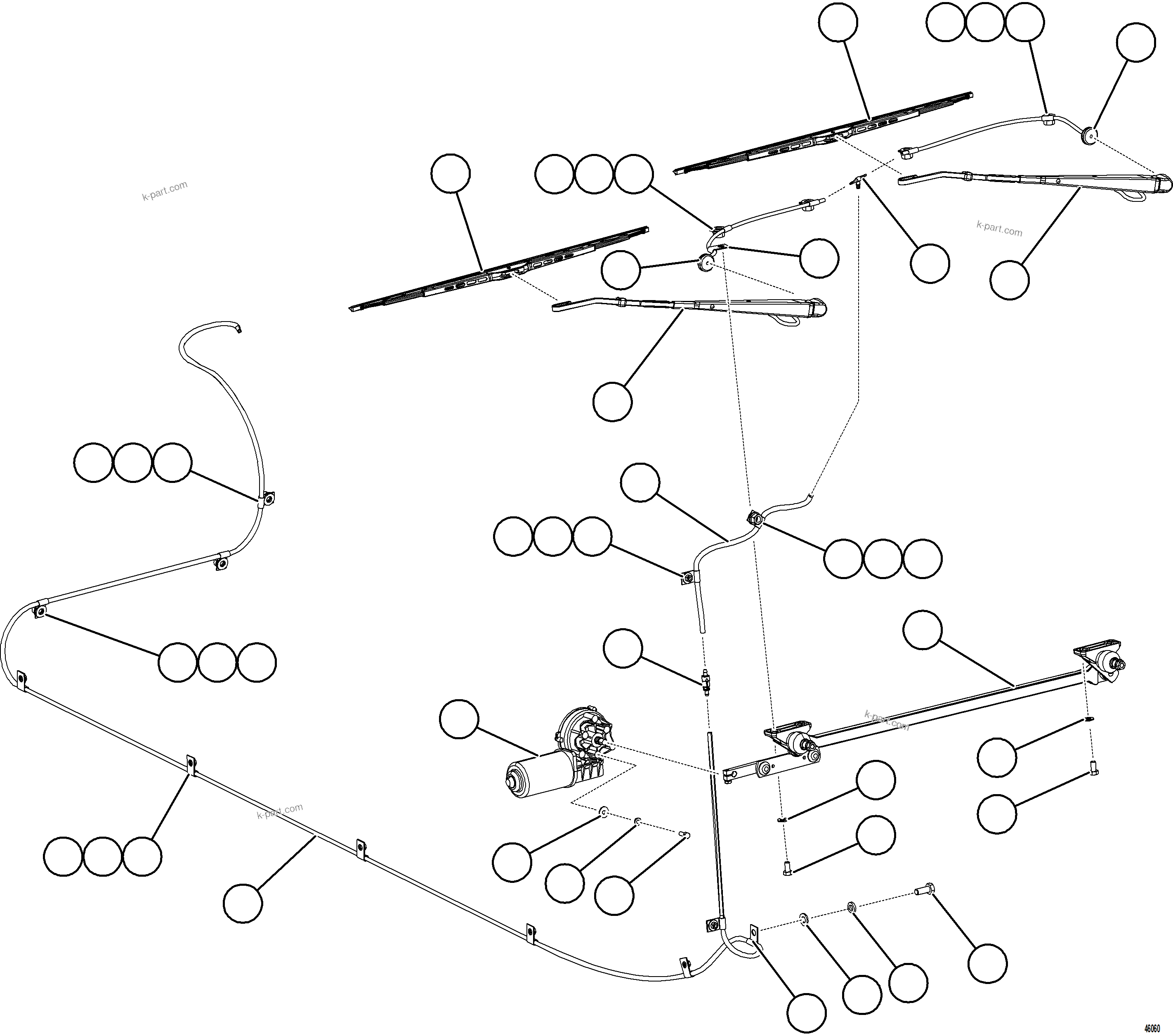 Komatsu parts book diagram for AFE84-P 730E-10 S/N A50051 - A50054  KAL: WINDSHIELD WIPER INSTALLATION