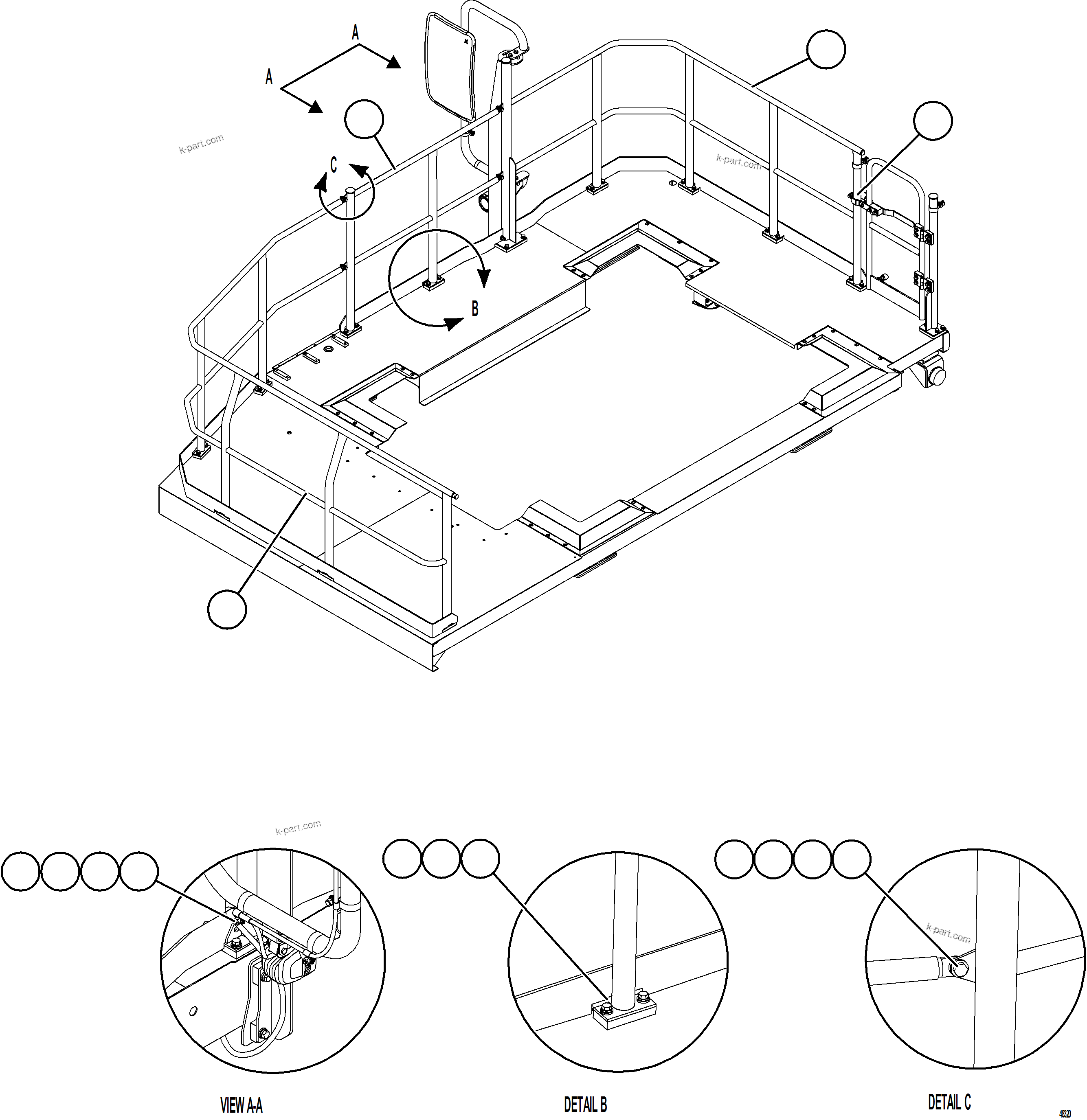 Komatsu parts book diagram for AFE84-P 730E-10 S/N A50051 - A50054  KAL: LH DECK HANDRAILS
