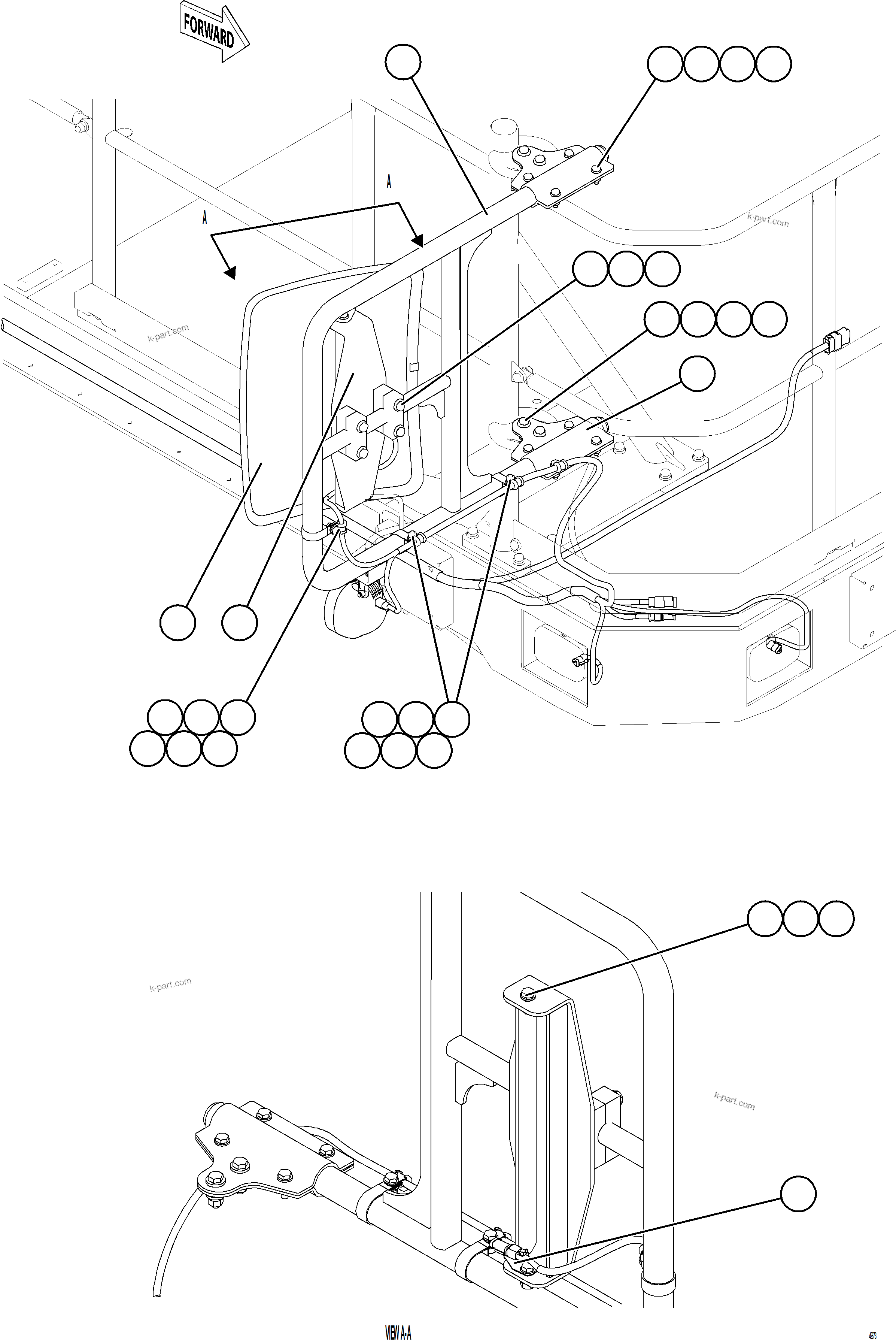 Komatsu parts book diagram for AFE84-P 730E-10 S/N A50051 - A50054  KAL: RH MIRROR INSTALLATION