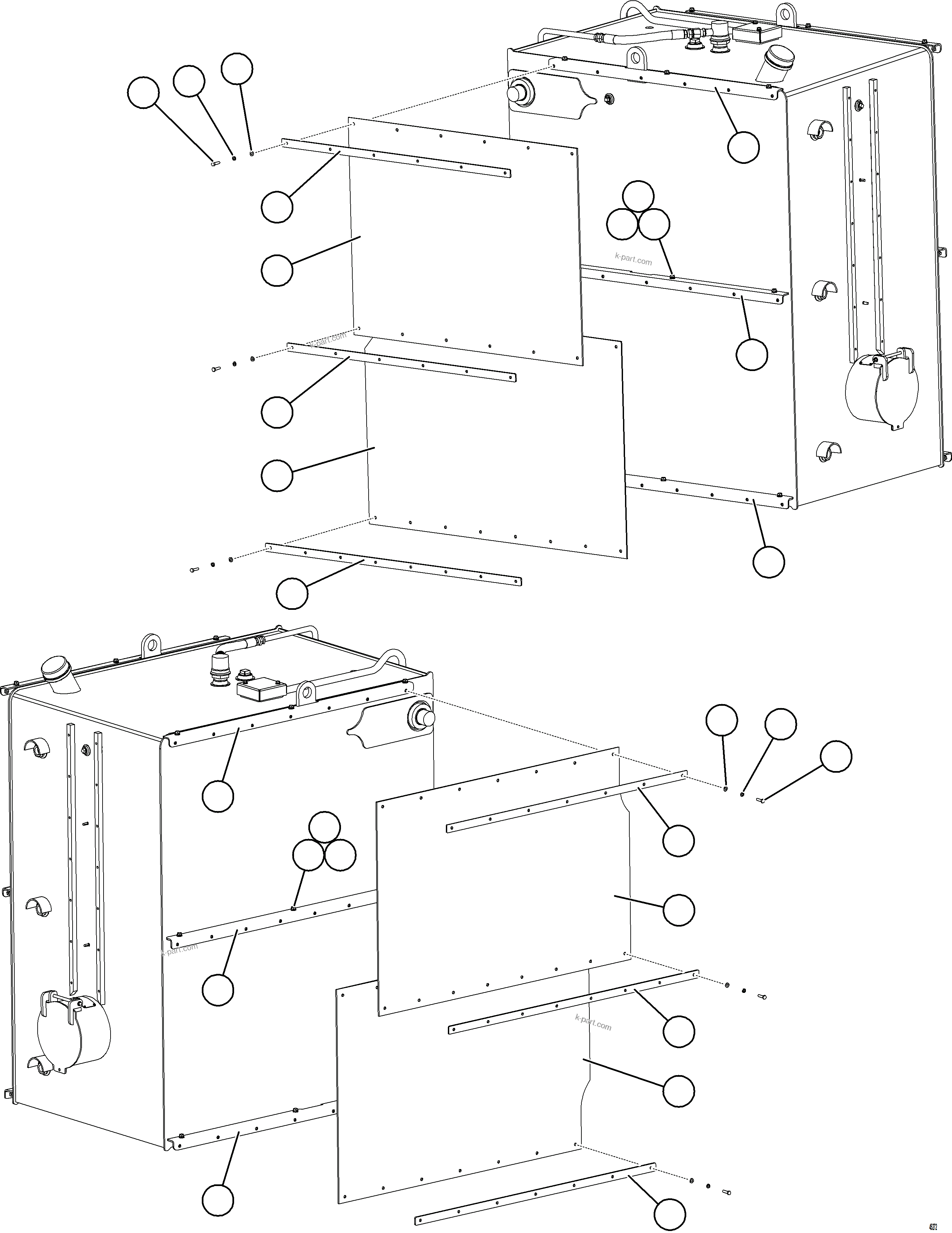 Komatsu parts book diagram for AFE84-P 730E-10 S/N A50051 - A50054  KAL: FUEL TANK MUD FLAPS (OPTIONAL)