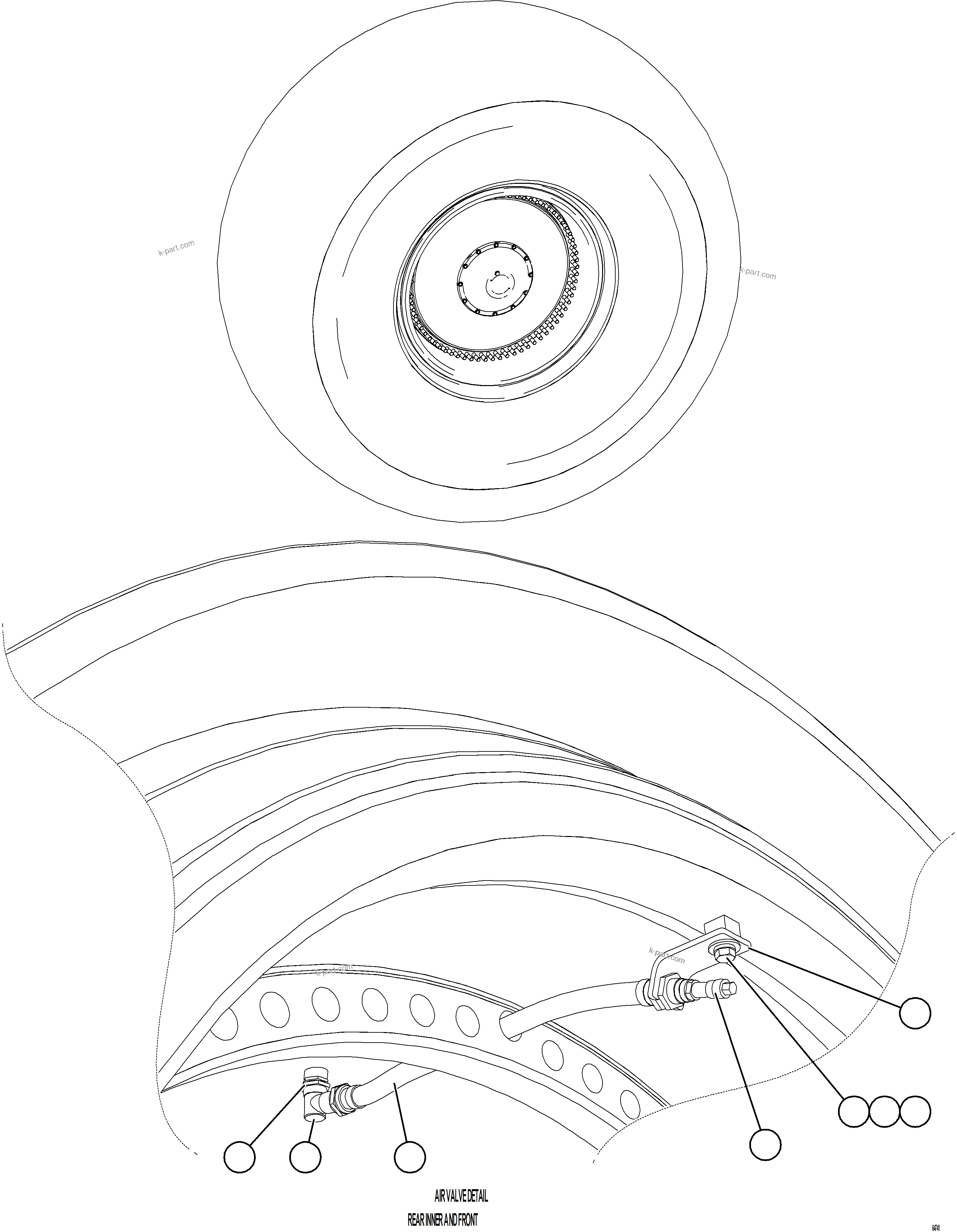 Komatsu parts book diagram for AFE84-P 730E-10 S/N A50051 - A50054  KAL: TIRE INFLATION - REAR INNER & FRONT