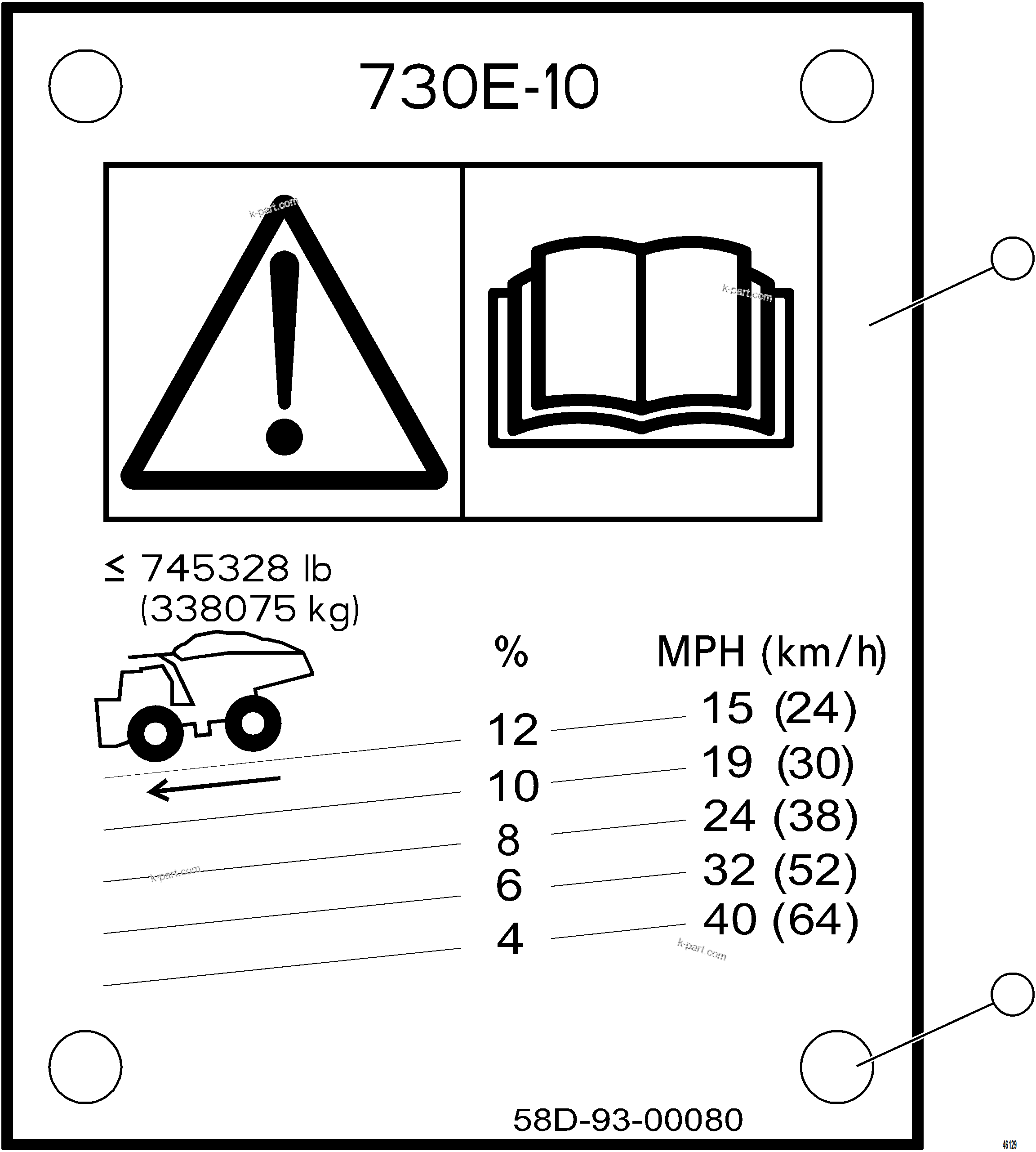 Komatsu parts book diagram for AFE84-P 730E-10 S/N A50051 - A50054  KAL: GRADE/SPEED CHART
