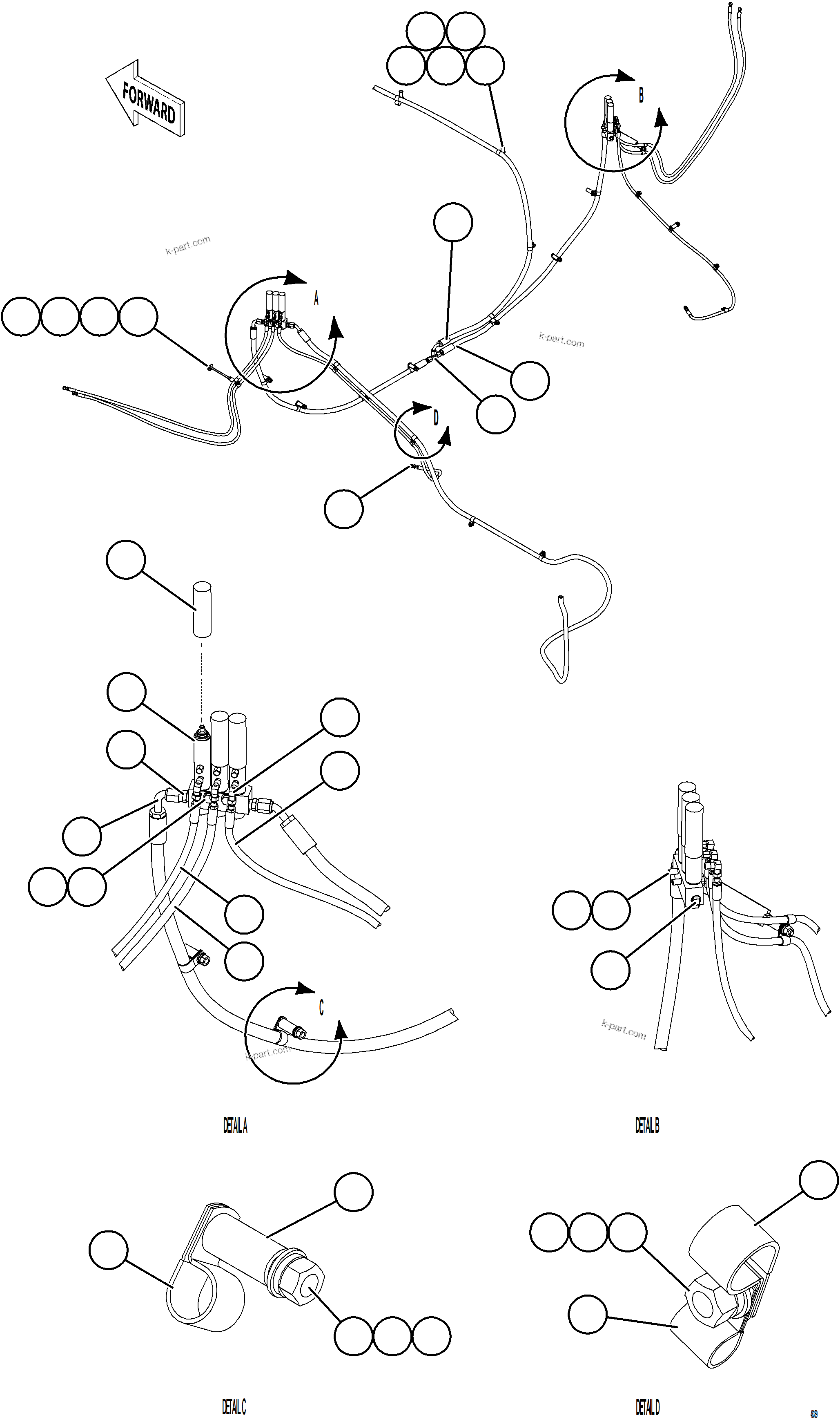 Komatsu parts book diagram for AFE84-P 730E-10 S/N A50051 - A50054  KAL: AUTOMATIC LUBRICATION SYSTEM PIPING - FRONT    2/3