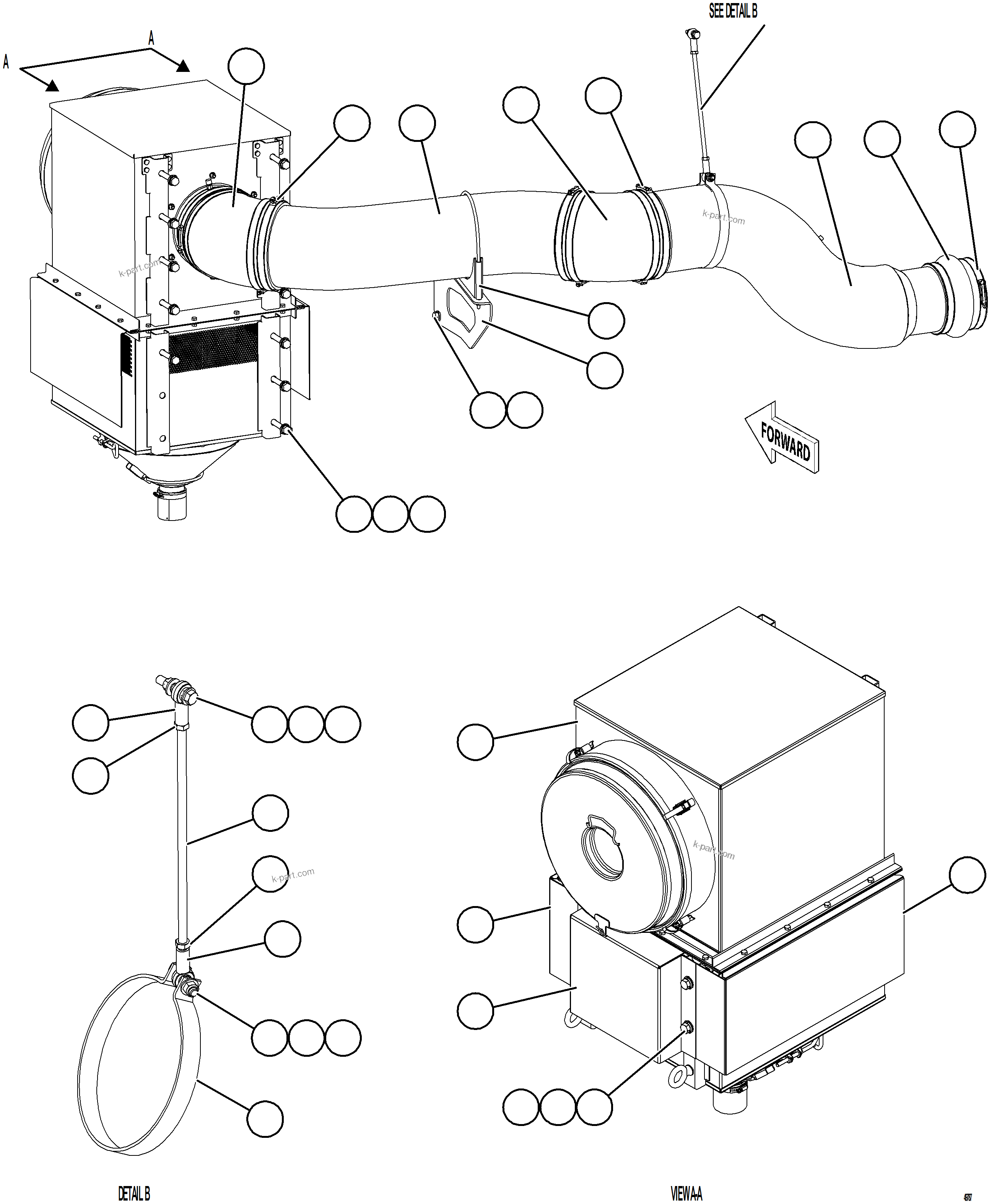 Komatsu parts book diagram for AFE84-R 730E-10 S/N A50056 - A50058  KSA: AIR CLEANER PIPING & INSTALLATION - LH