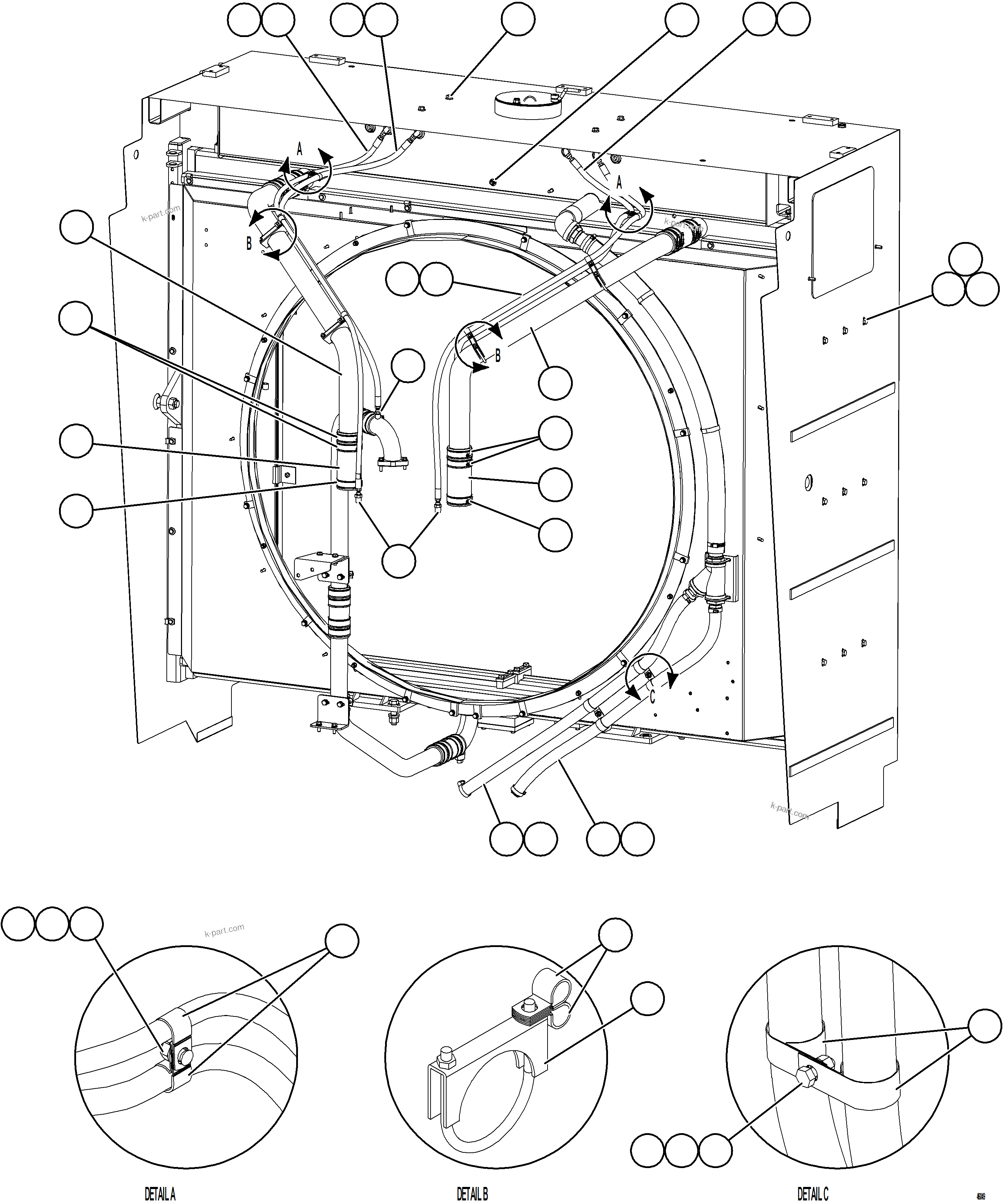 Komatsu parts book diagram for AFE84-R 730E-10 S/N A50056 - A50058  KSA: RADIATOR PIPING    1/3