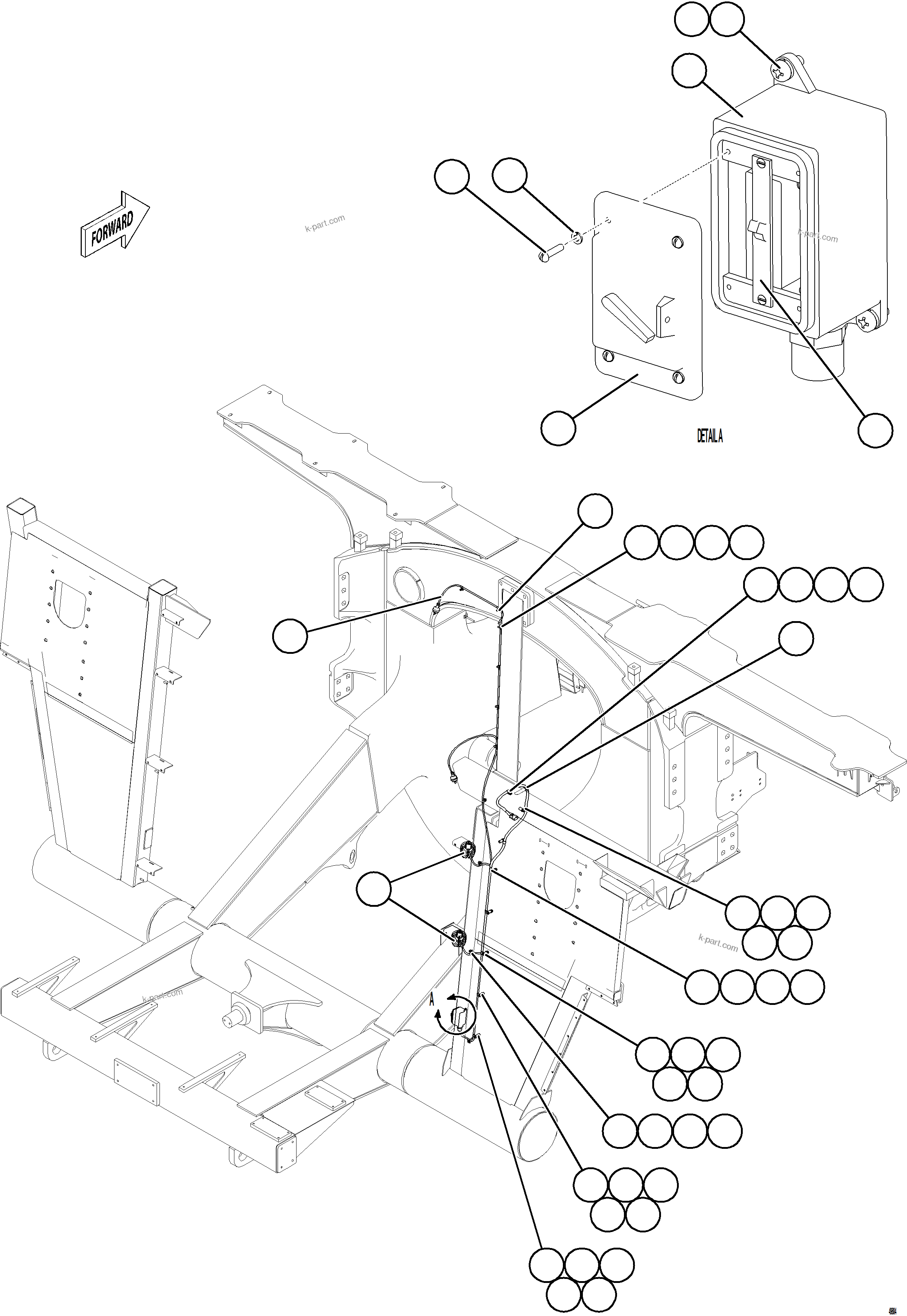 Komatsu parts book diagram for AFE84-R 730E-10 S/N A50056 - A50058  KSA: LH ENGINE BAY LIGHTS & SWITCH