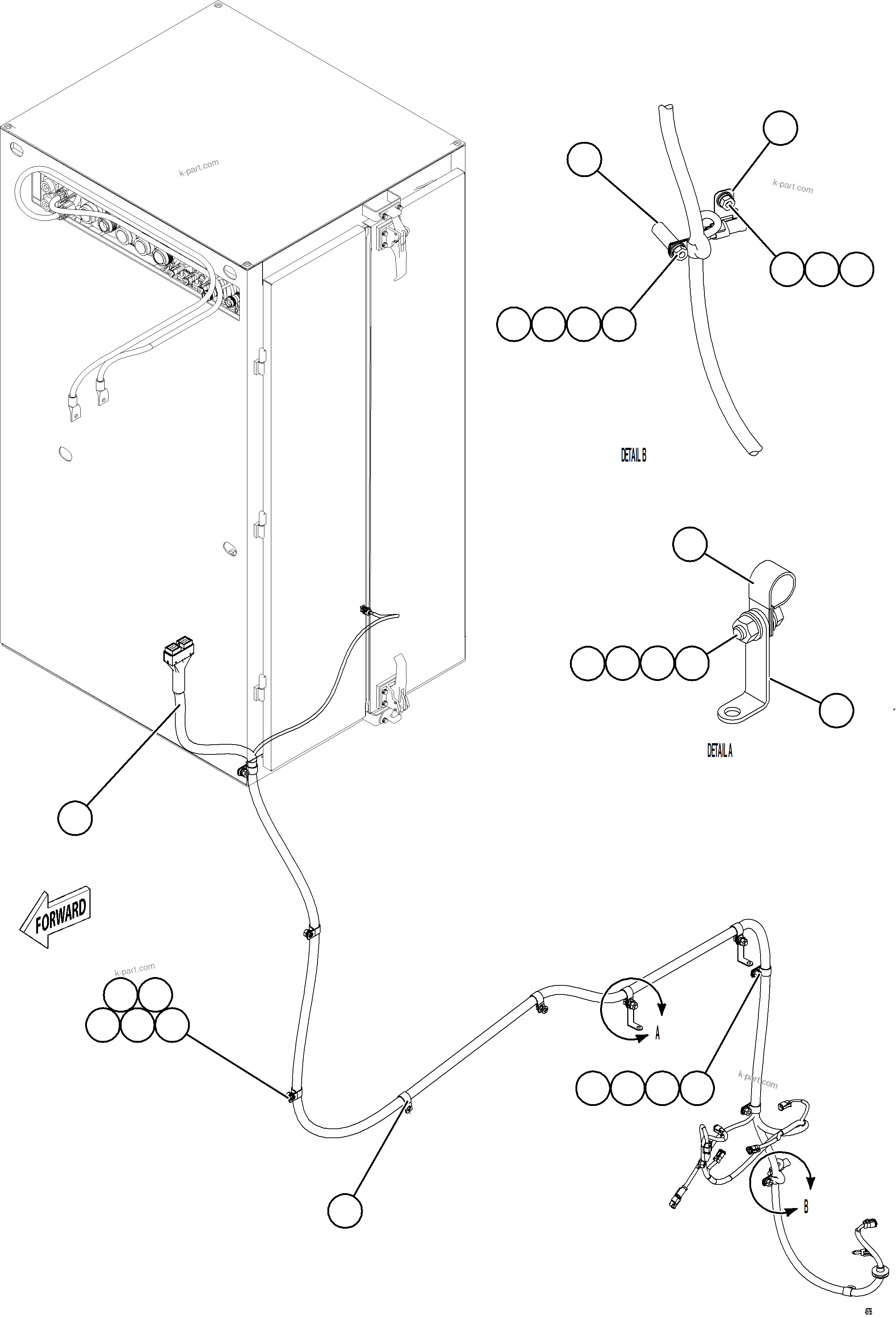 Komatsu parts book diagram for AFE84-R 730E-10 S/N A50056 - A50058  KSA: LEFT REAR FRAME RAIL HARNESS