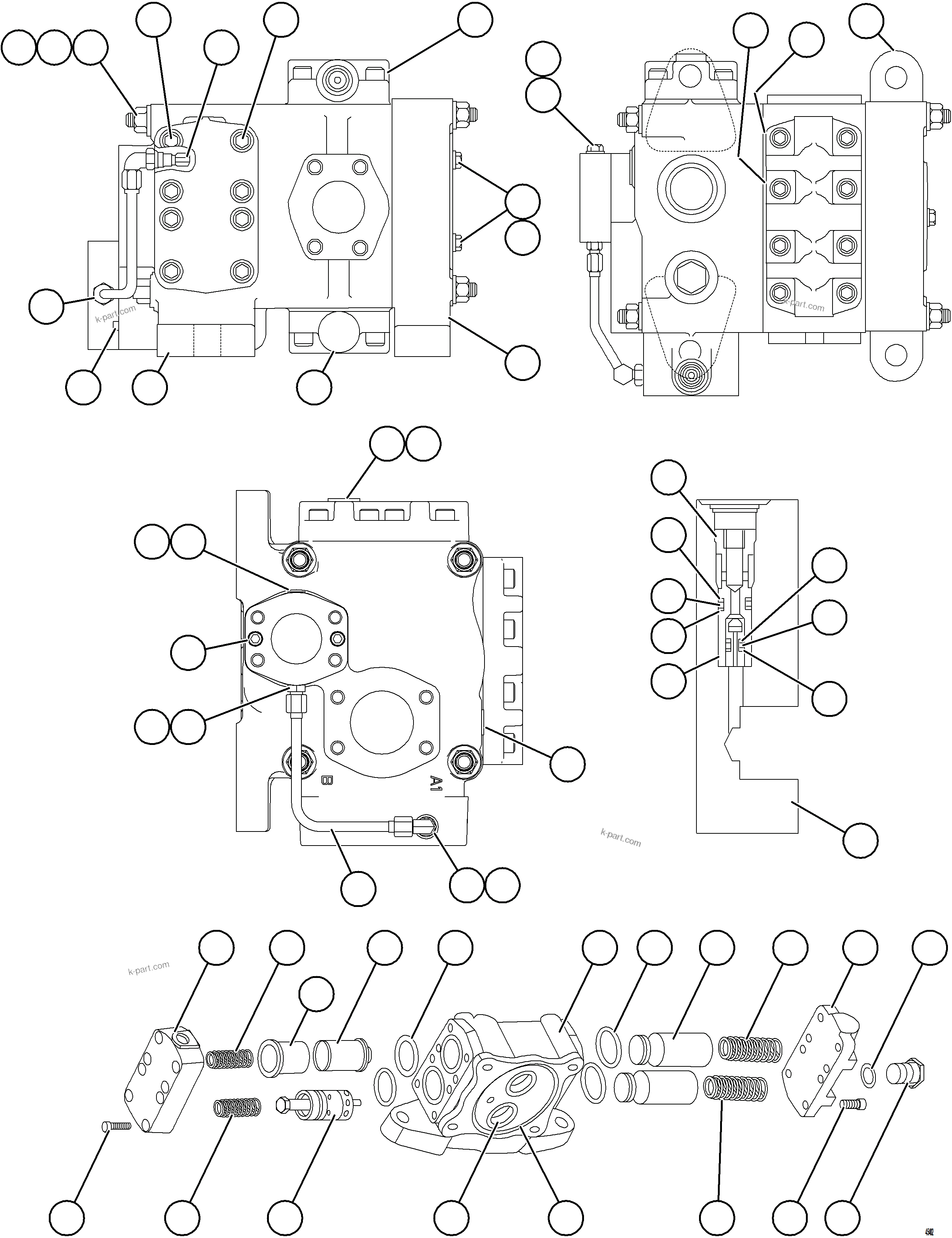 Komatsu parts book diagram for AFE84-R 730E-10 S/N A50056 - A50058  KSA: HOIST VALVE ASSEMBLY