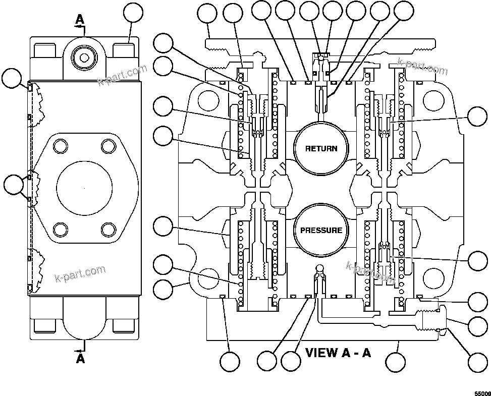Komatsu parts book diagram for AFE84-R 730E-10 S/N A50056 - A50058  KSA: SPOOL SECTION ASSEMBLY