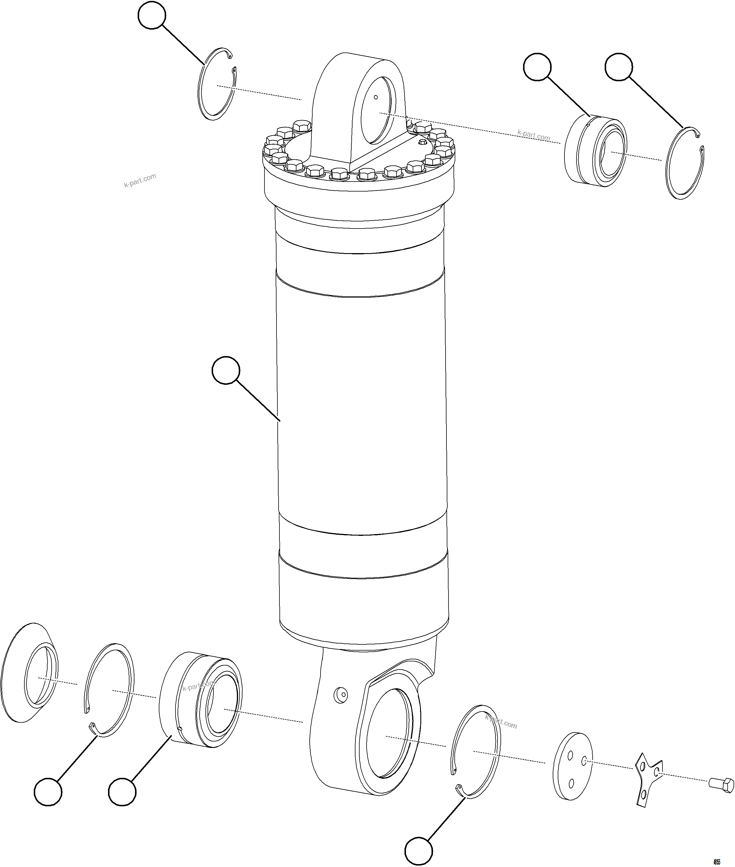 Komatsu parts book diagram for AFE84-R 730E-10 S/N A50056 - A50058  KSA: HOIST CYLINDER ASSEMBLY W/BEARINGS
