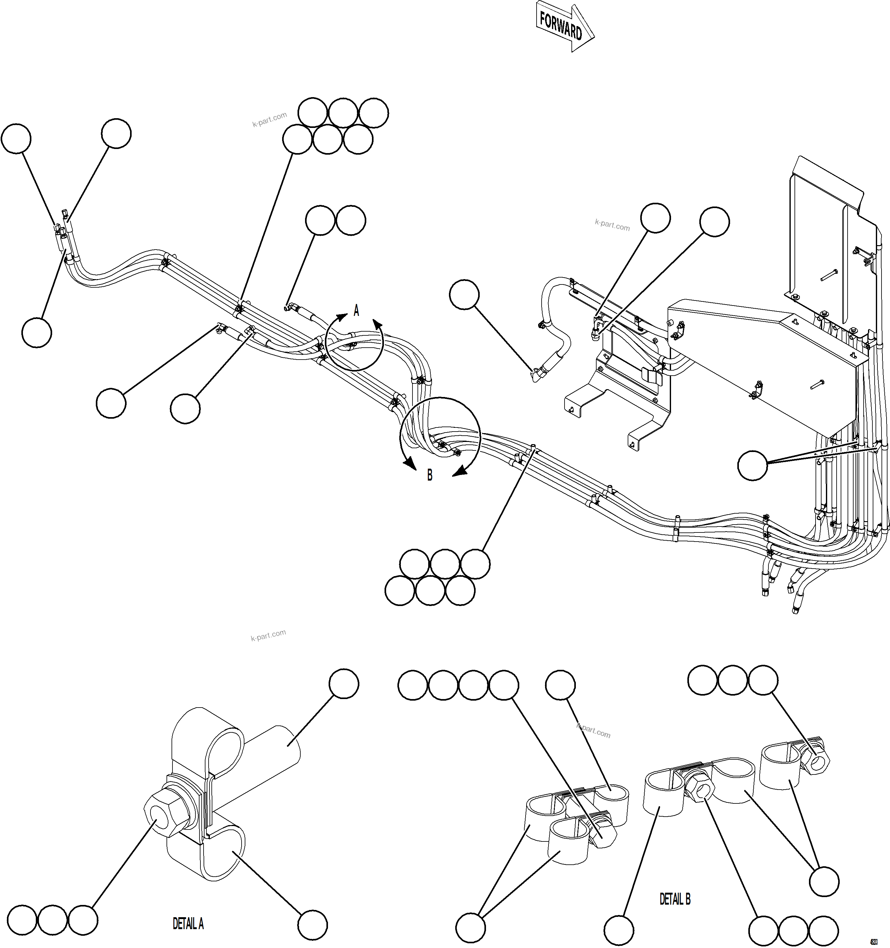 Komatsu parts book diagram for AFE84-R 730E-10 S/N A50056 - A50058  KSA: HYDRAULIC BRAKE CABINET HOSE CLAMPING    2/3