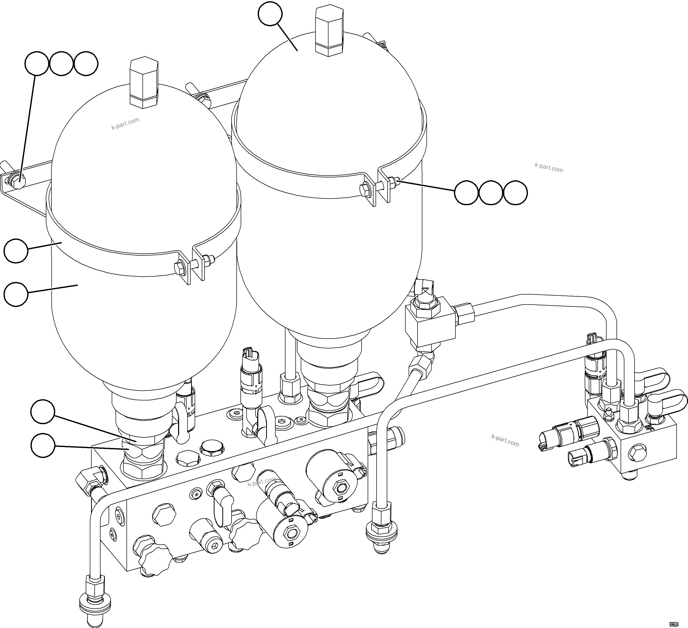 Komatsu parts book diagram for AFE84-R 730E-10 S/N A50056 - A50058  KSA: BRAKE ACCUMULATOR INSTALLATION