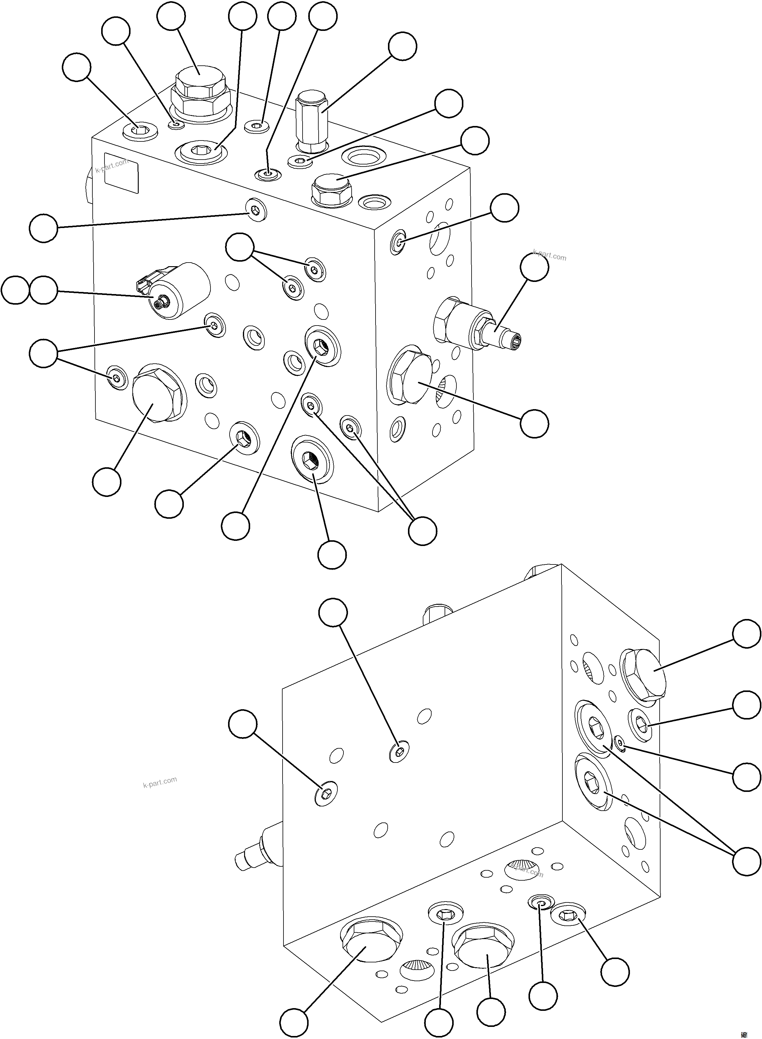 Komatsu parts book diagram for AFE84-R 730E-10 S/N A50056 - A50058  KSA: STEERING BLEEDDOWN MANIFOLD