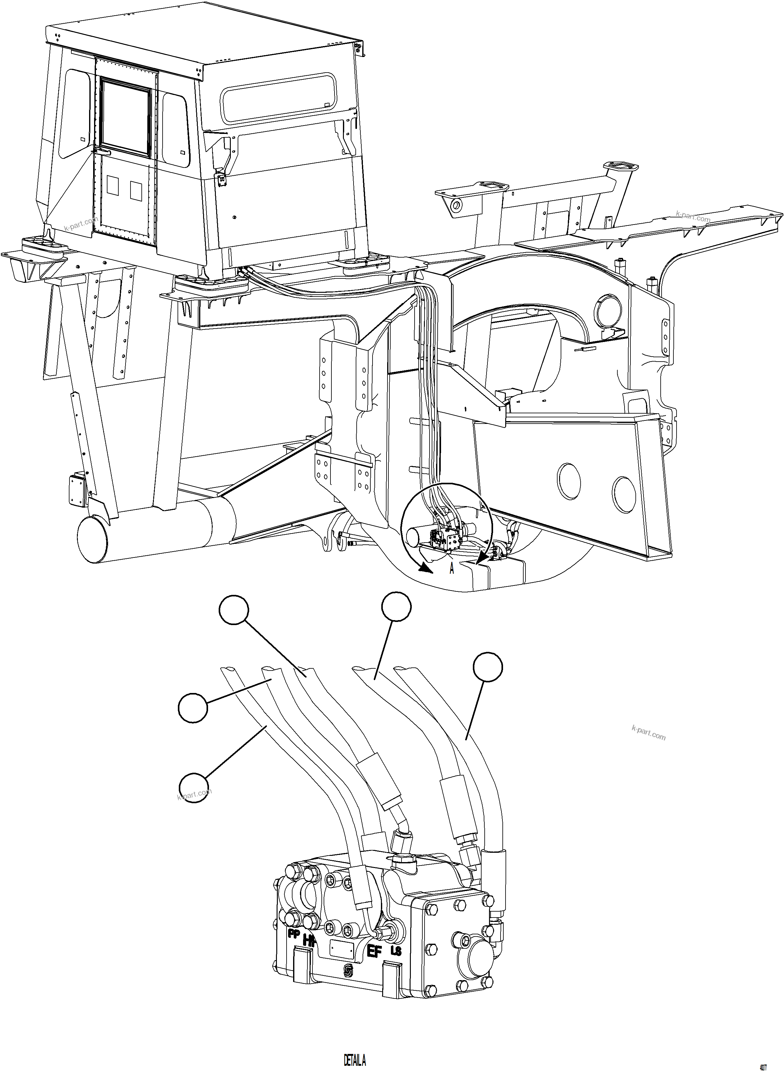Komatsu parts book diagram for AFE84-R 730E-10 S/N A50056 - A50058  KSA: FLOW AMPLIFIER PIPING