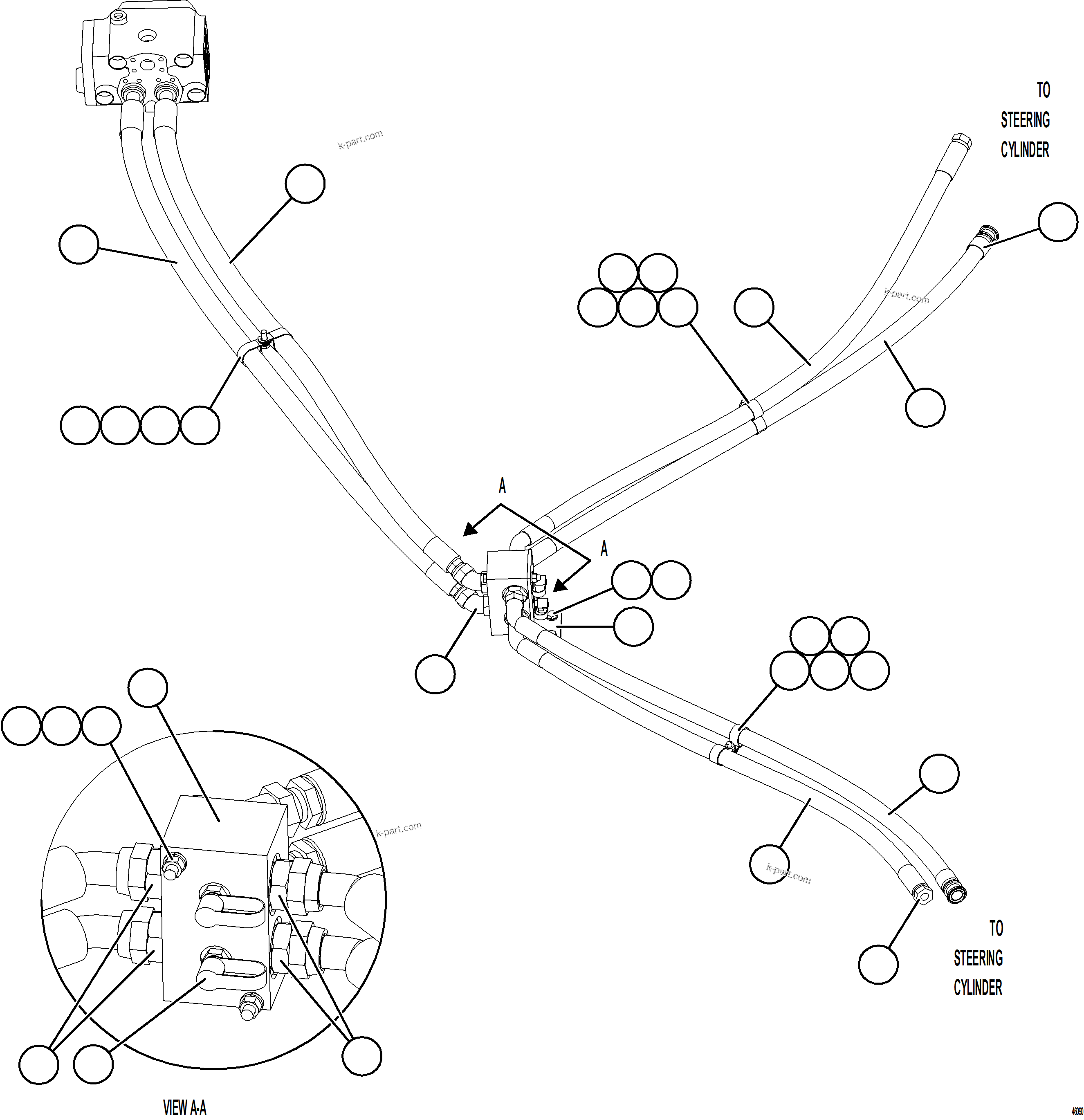 Komatsu parts book diagram for AFE84-R 730E-10 S/N A50056 - A50058  KSA: STEERING CYLINDER PIPING