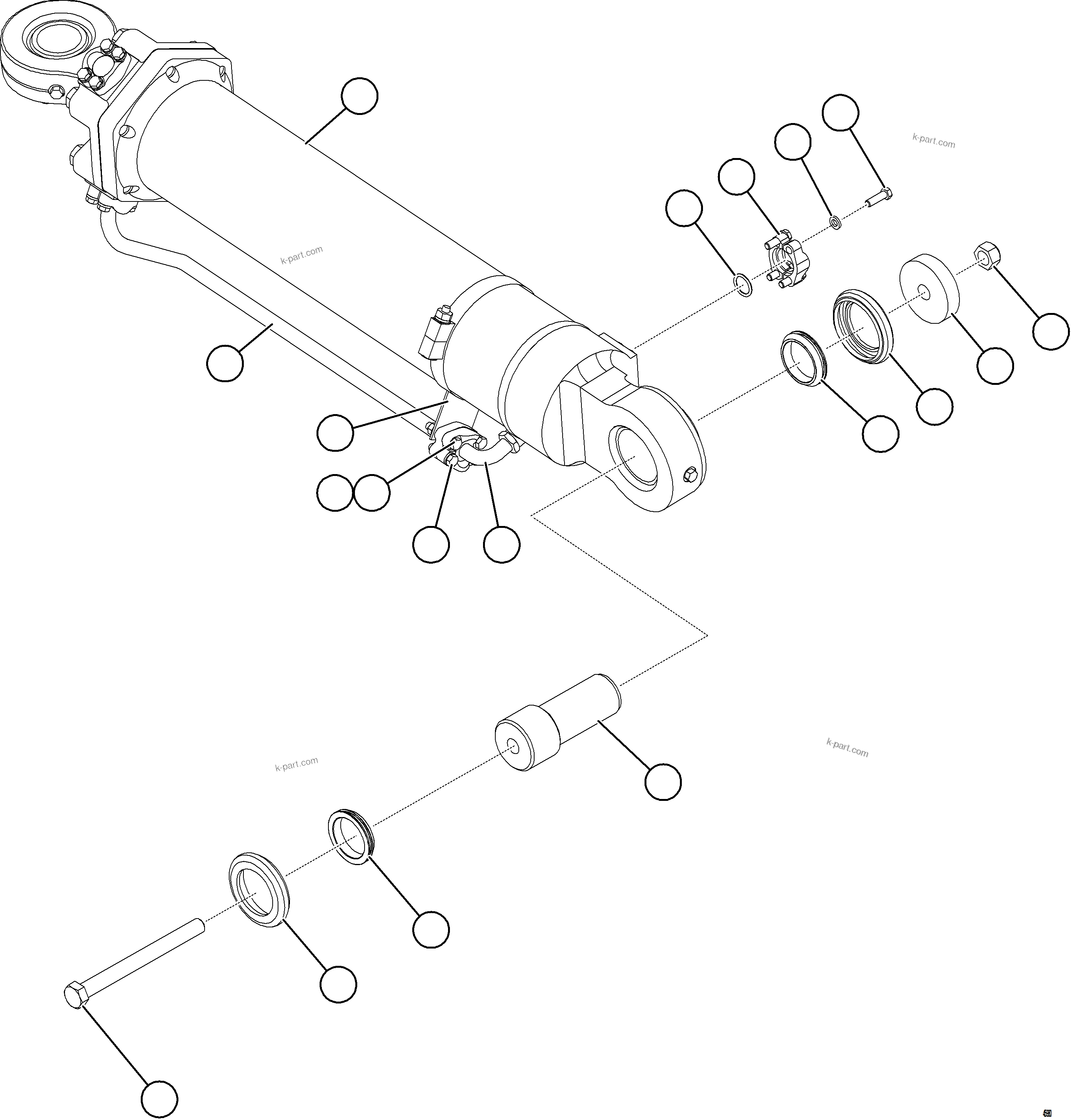 Komatsu parts book diagram for AFE84-R 730E-10 S/N A50056 - A50058  KSA: STEERING CYLINDER INSTALLATION