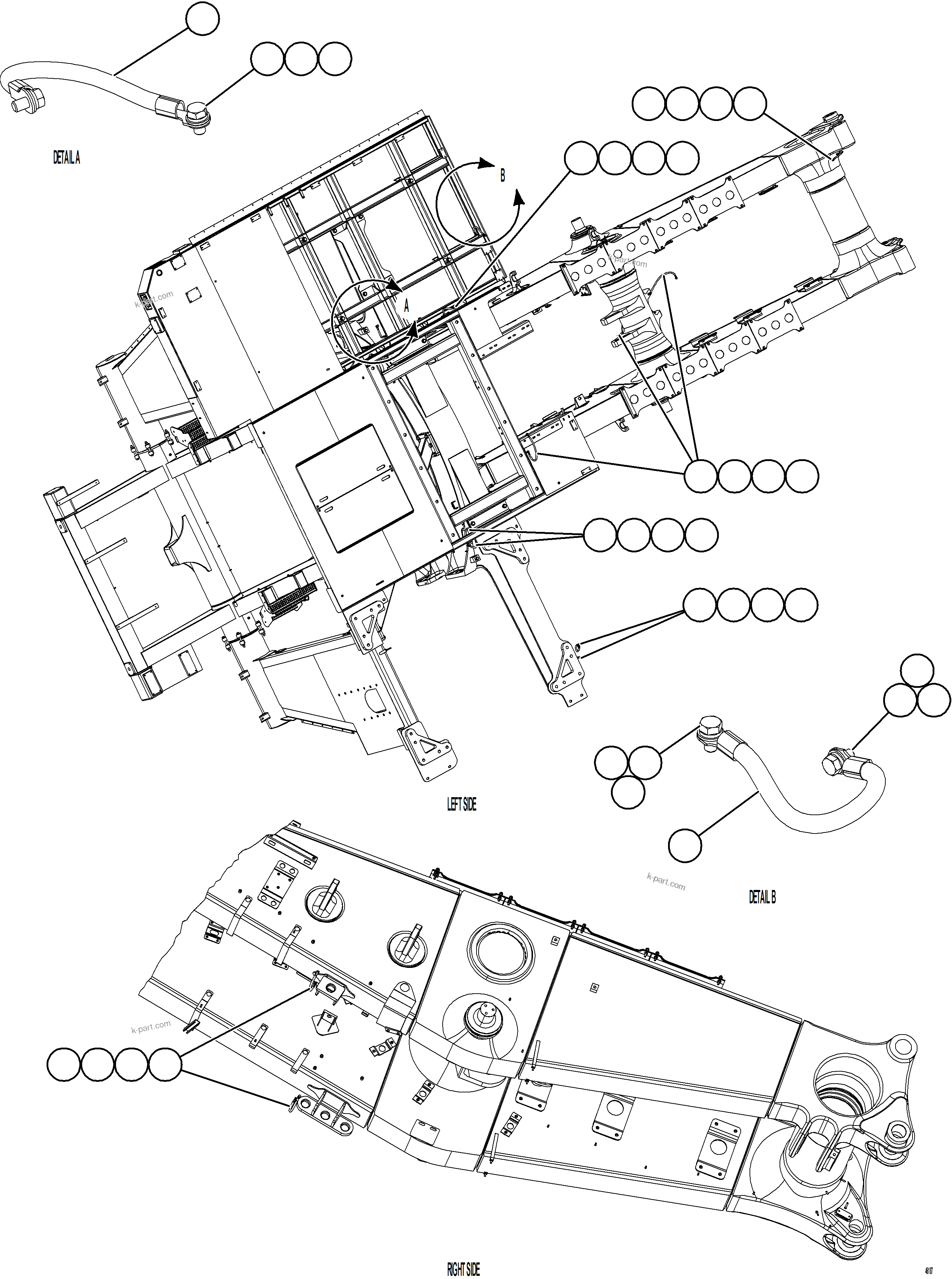 Komatsu parts book diagram for AFE84-R 730E-10 S/N A50056 - A50058  KSA: FRAME GROUND WIRING    1/2