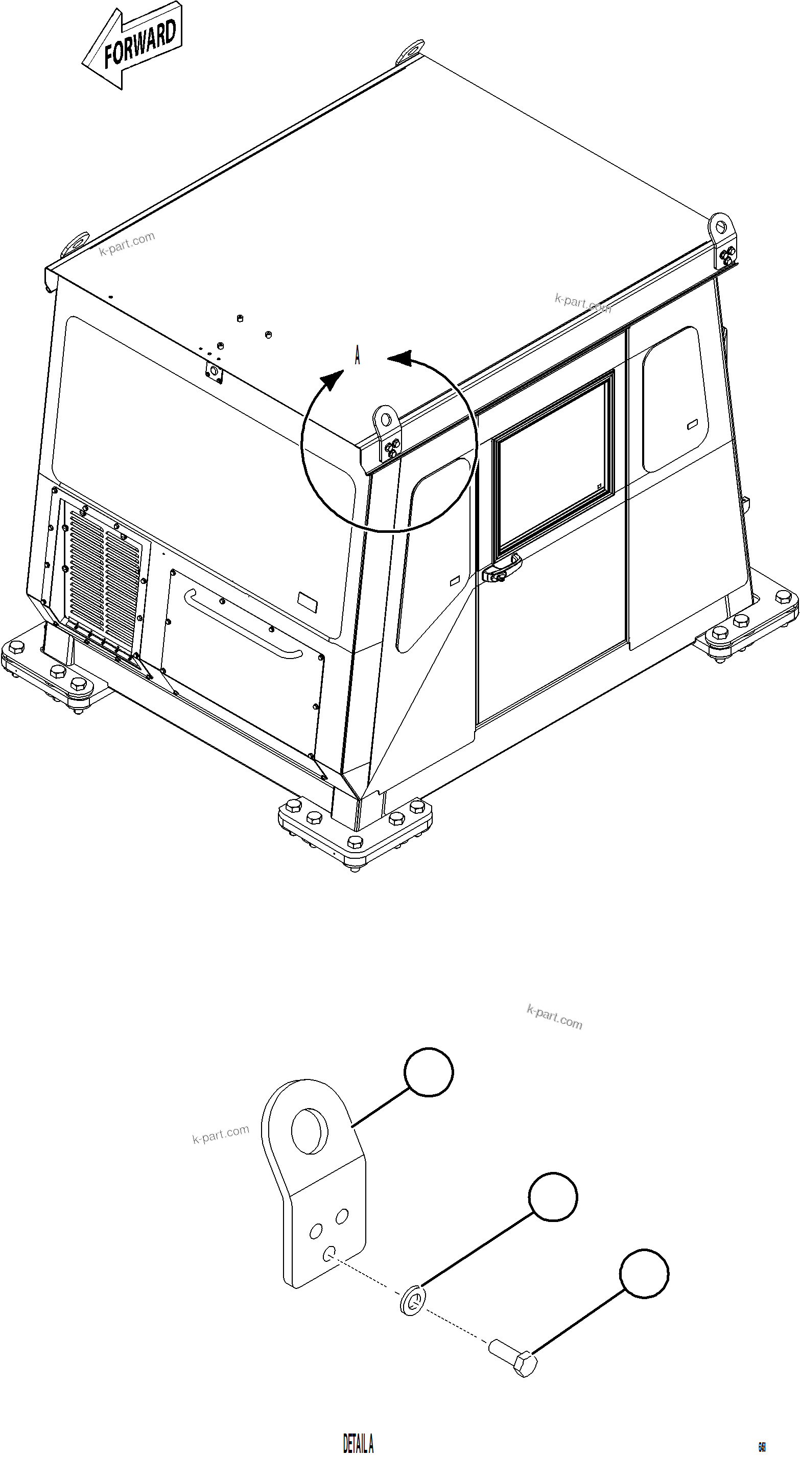 Komatsu parts book diagram for AFE84-R 730E-10 S/N A50056 - A50058  KSA: CAB LIFTING HARDWARE