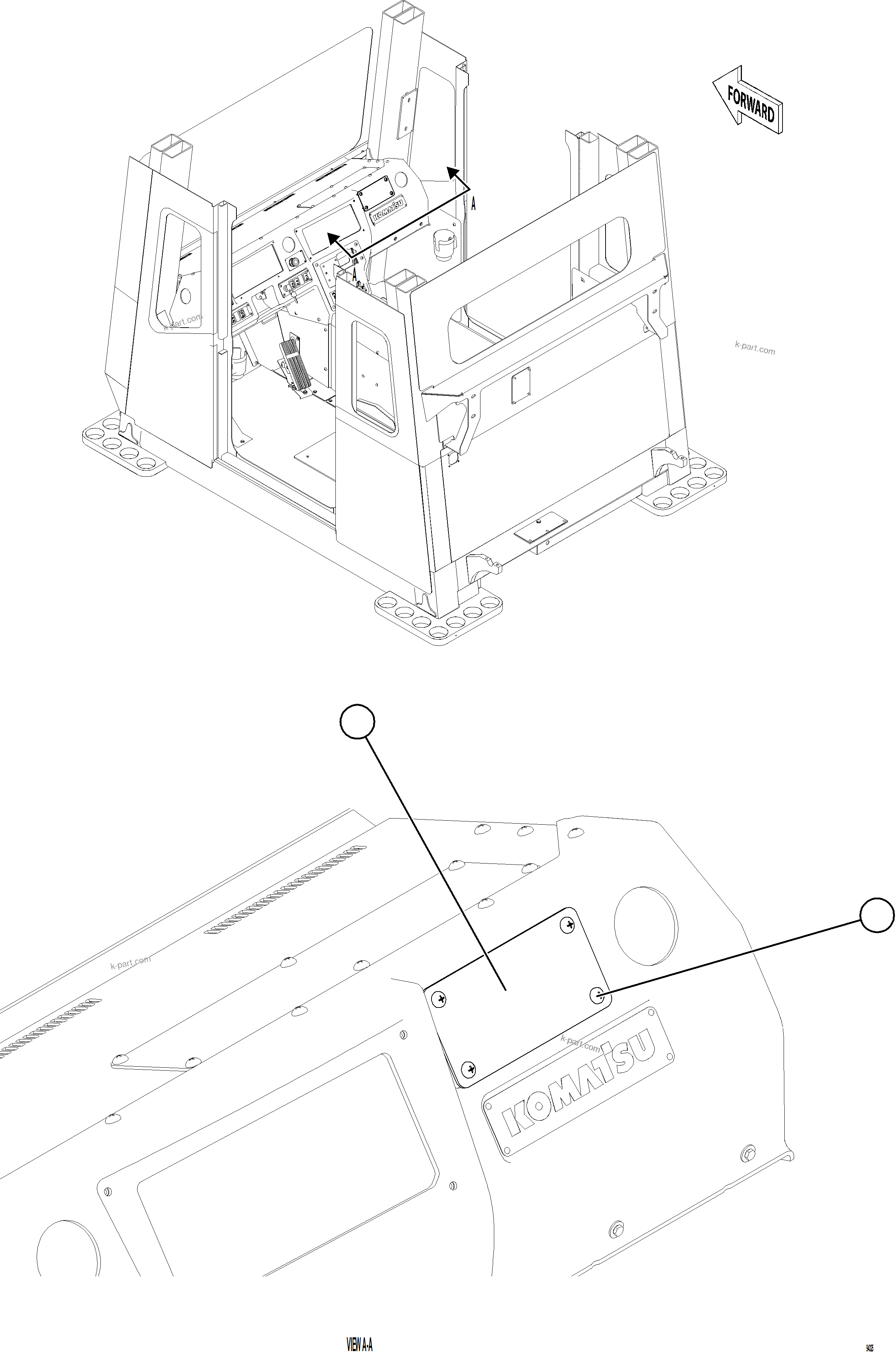 Komatsu parts book diagram for AFE84-R 730E-10 S/N A50056 - A50058  KSA: CAB BLANKING PLATES    1/4