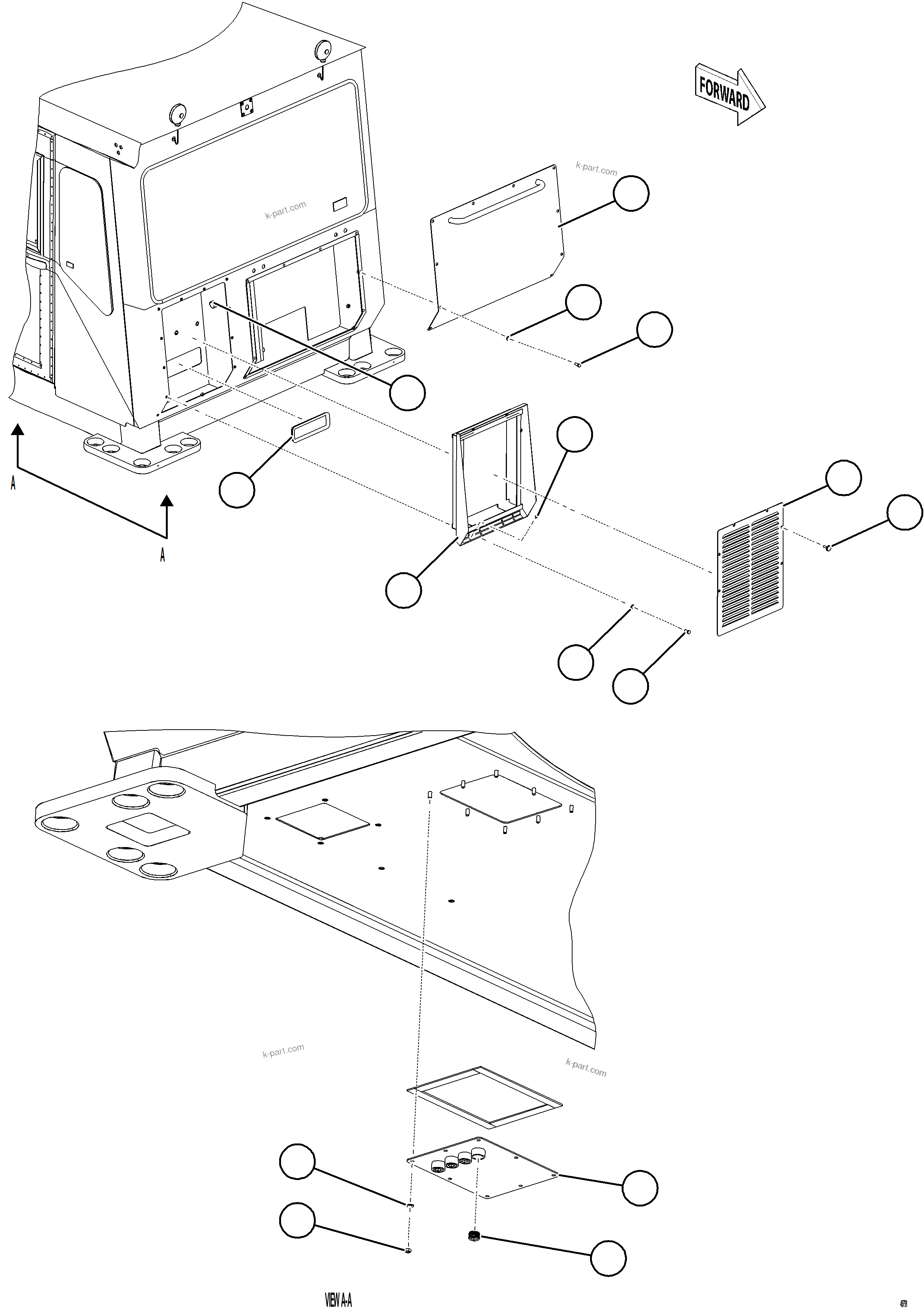 Komatsu parts book diagram for AFE84-R 730E-10 S/N A50056 - A50058  KSA: CAB EXTERNAL COVERS